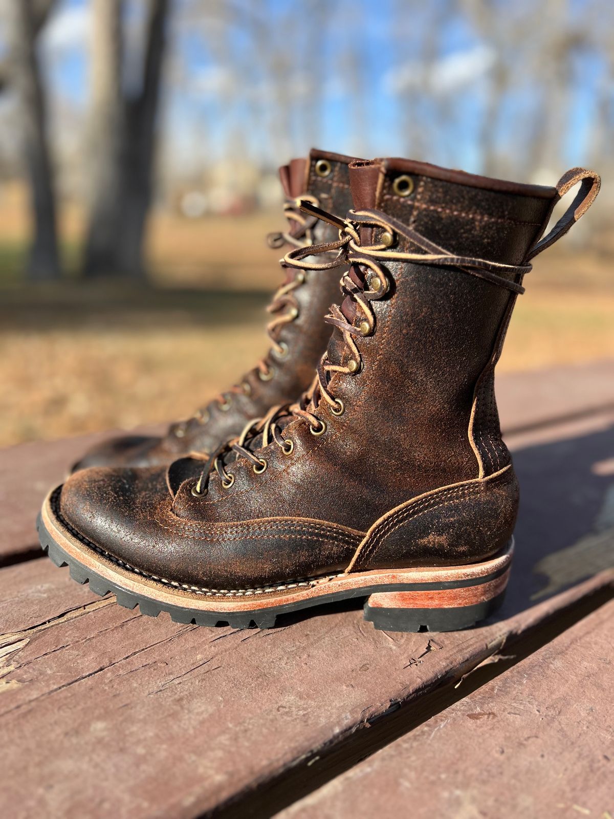 Photo by hopsandleather on December 5, 2022 of the Nicks Lace To Toe in Horween Brown Waxed Flesh.