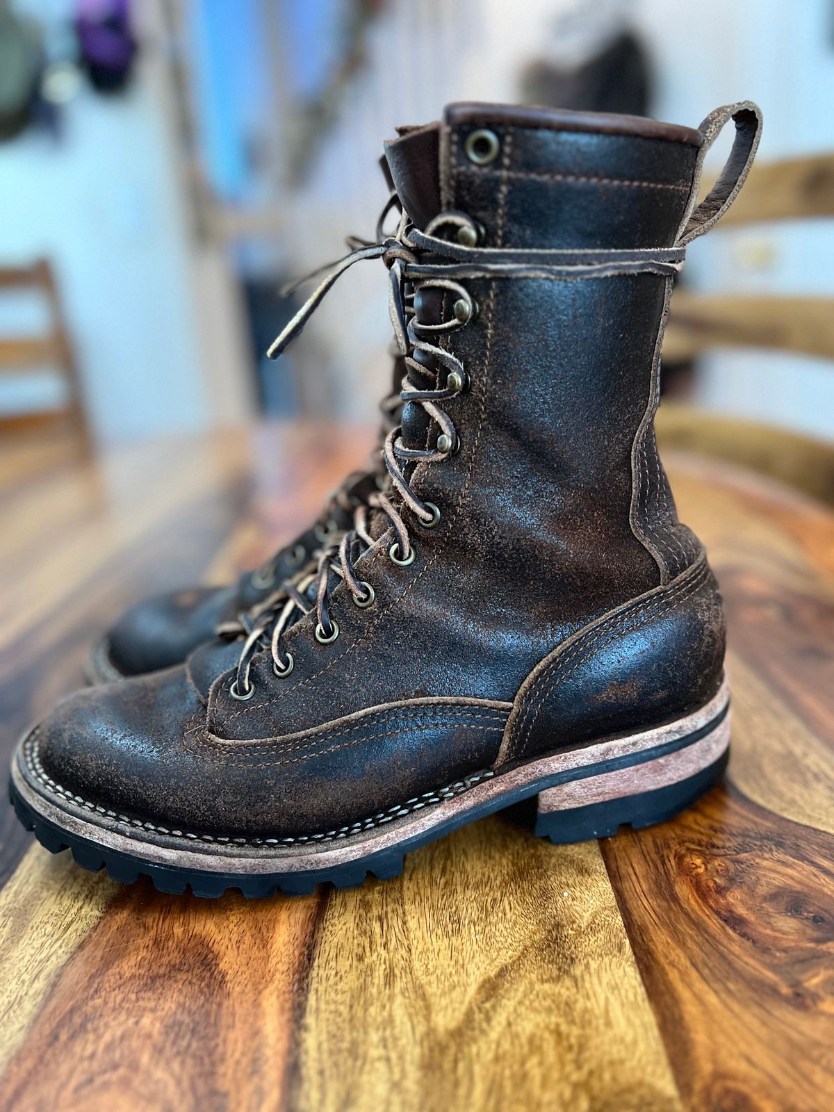 Photo by hopsandleather on January 3, 2023 of the Nicks Lace To Toe in Horween Brown Waxed Flesh.