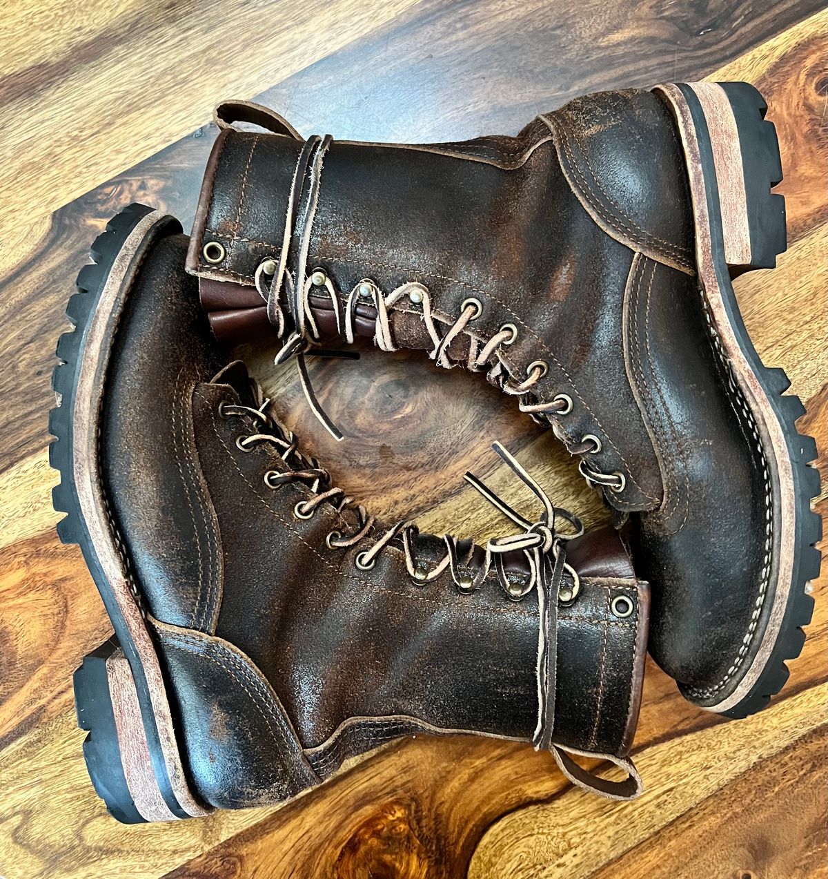 Photo by hopsandleather on January 3, 2023 of the Nicks Lace To Toe in Horween Brown Waxed Flesh.