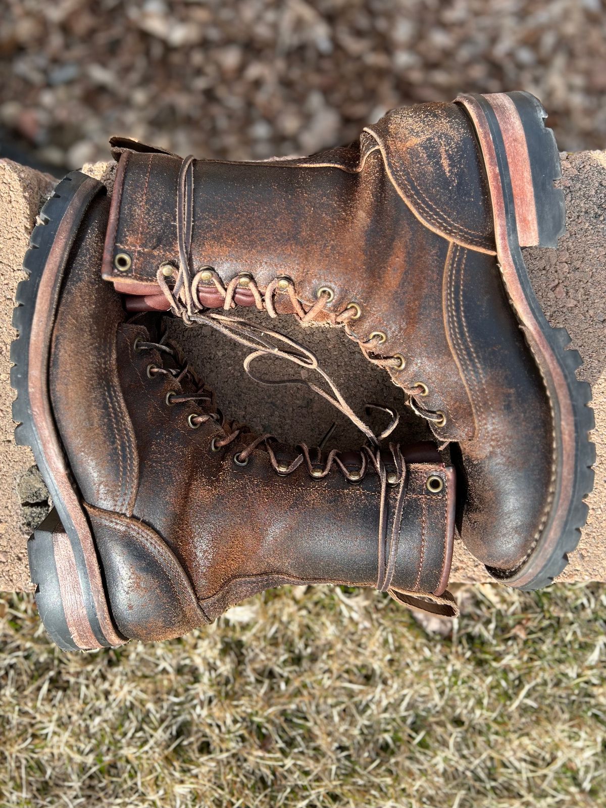 Photo by hopsandleather on April 3, 2023 of the Nicks Lace To Toe in Horween Brown Waxed Flesh.