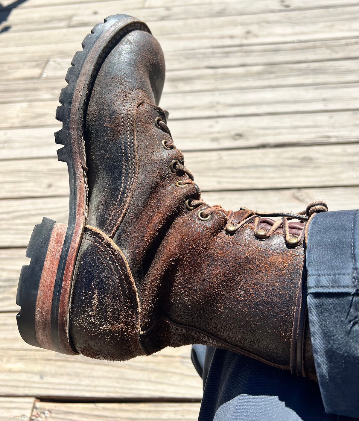 Photo by hopsandleather on April 3, 2023 of the Nicks Lace To Toe in Horween Brown Waxed Flesh.