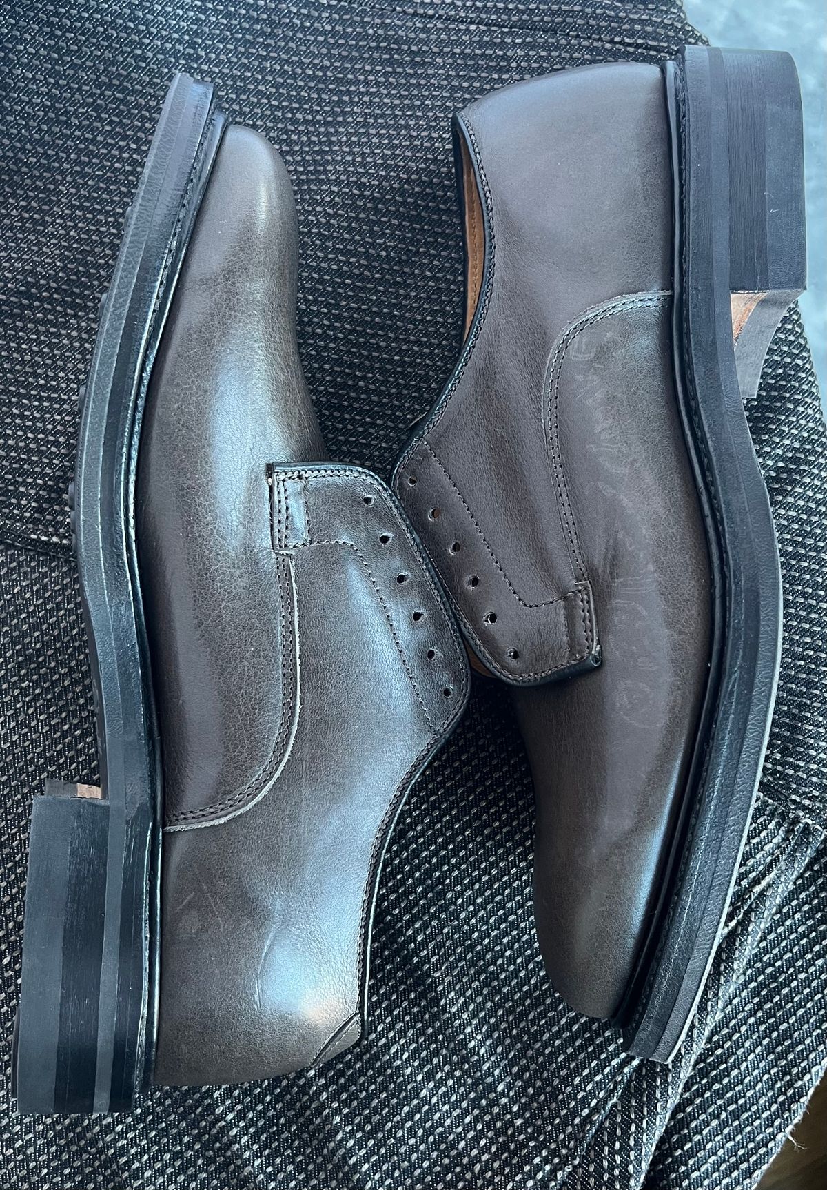 Photo by jamesherlihy on November 1, 2023 of the Viberg Derby Shoe in C.F. Stead Winter Smoke Classic Calf.