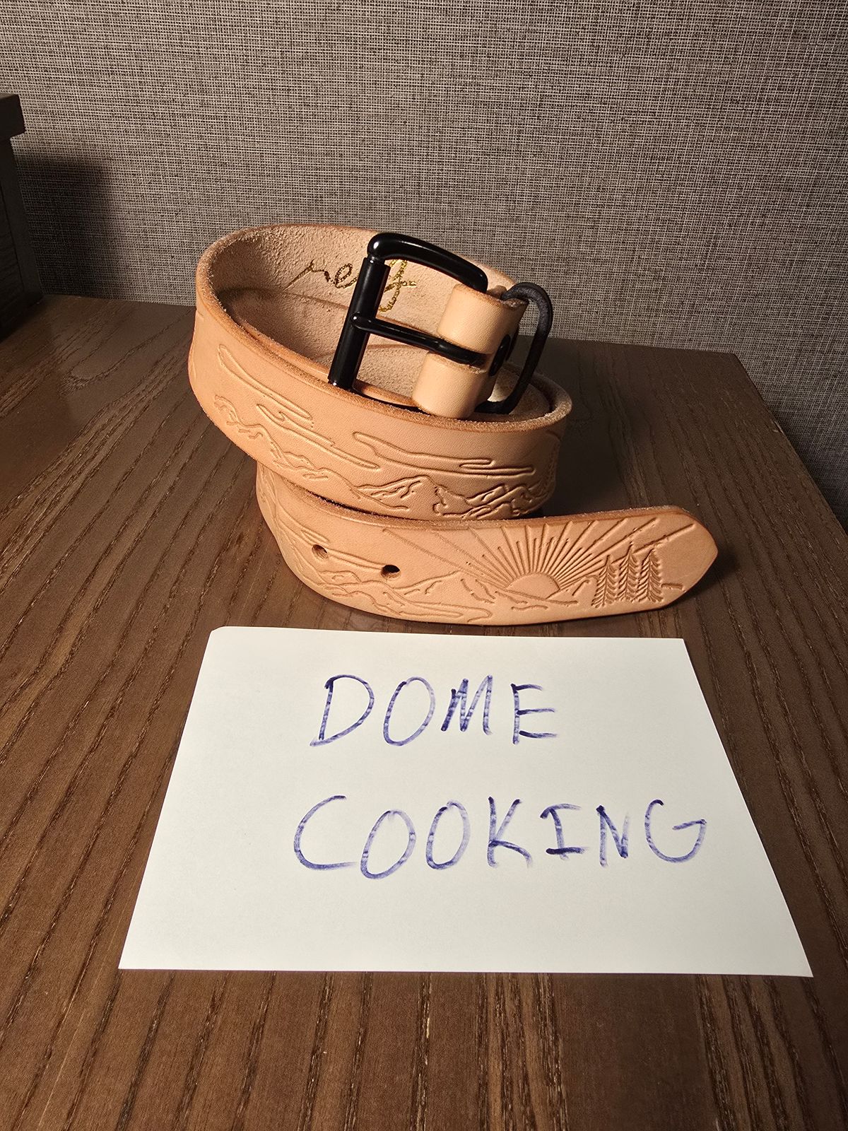 Photo by LouisvilleLeatherGuy on November 5, 2025 of the Ewing Dry Goods "Stamped Series" Minimalist Belt in Wickett & Craig Natural Veg Tan.