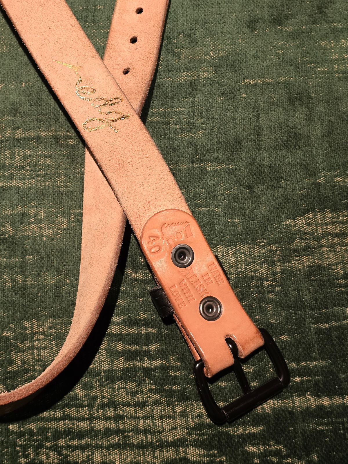 Photo by LouisvilleLeatherGuy on February 5, 2026 of the Ewing Dry Goods "Stamped Series" Minimalist Belt in Wickett & Craig Natural Veg Tan.
