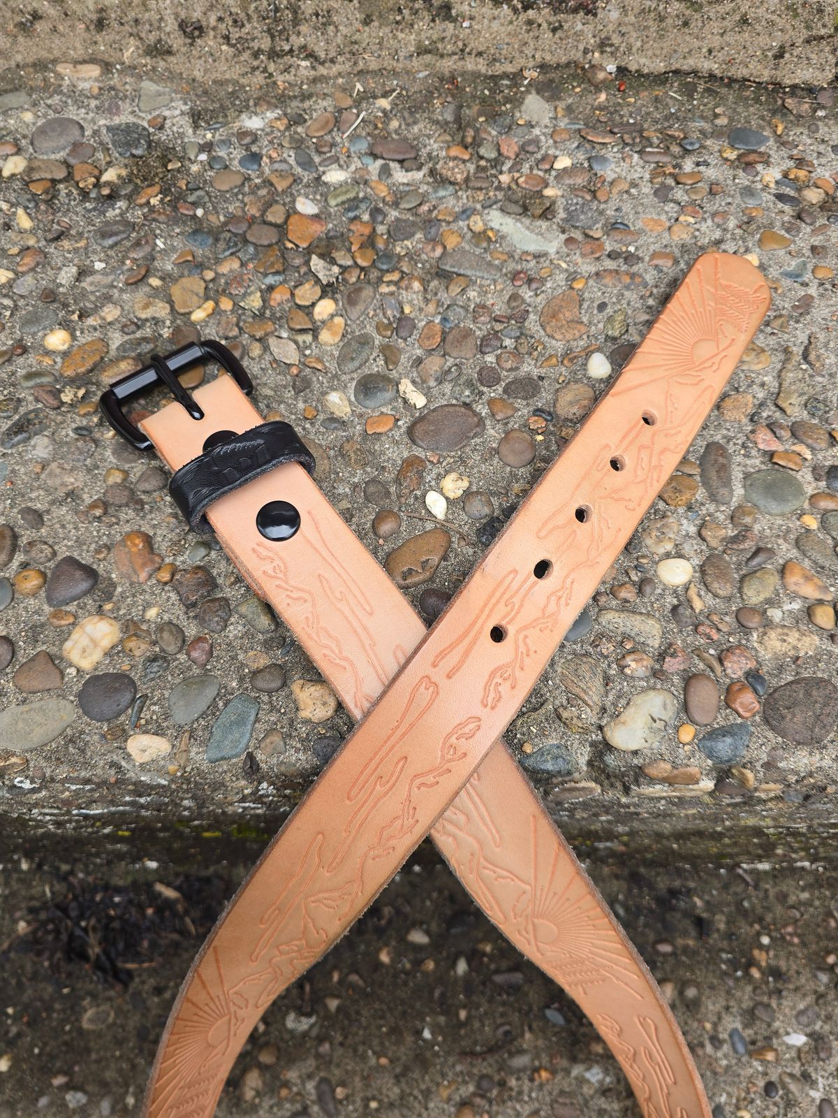 Photo by LouisvilleLeatherGuy on March 3, 2026 of the Ewing Dry Goods "Stamped Series" Minimalist Belt in Wickett & Craig Natural Veg Tan.