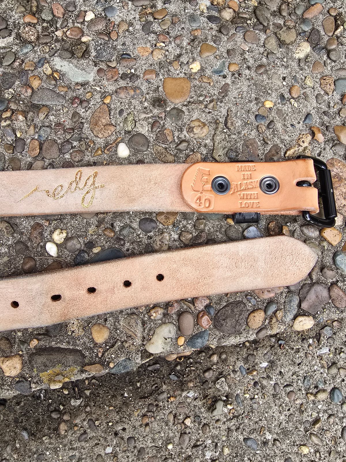 Photo by LouisvilleLeatherGuy on March 3, 2026 of the Ewing Dry Goods "Stamped Series" Minimalist Belt in Wickett & Craig Natural Veg Tan.