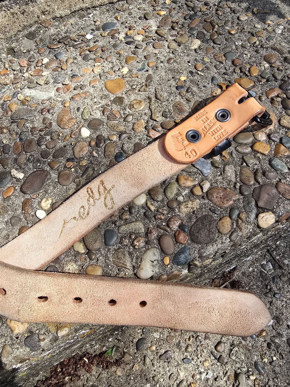 Photo by LouisvilleLeatherGuy on April 5, 2026 of the Ewing Dry Goods "Stamped Series" Minimalist Belt in Wickett & Craig Natural Veg Tan.
