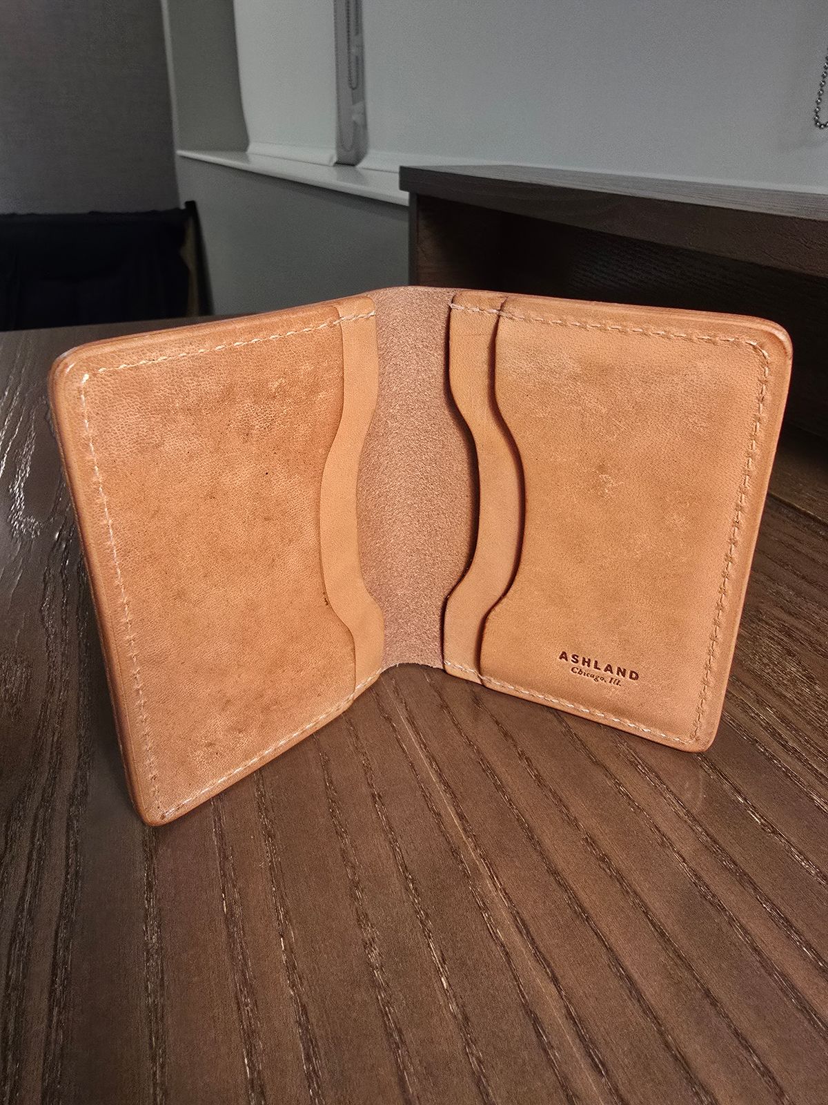 Photo by LouisvilleLeatherGuy on November 5, 2025 of the Ashland Leather Co. Bugs Moran in Horween Natural Pit-Tanned Horsebutt.