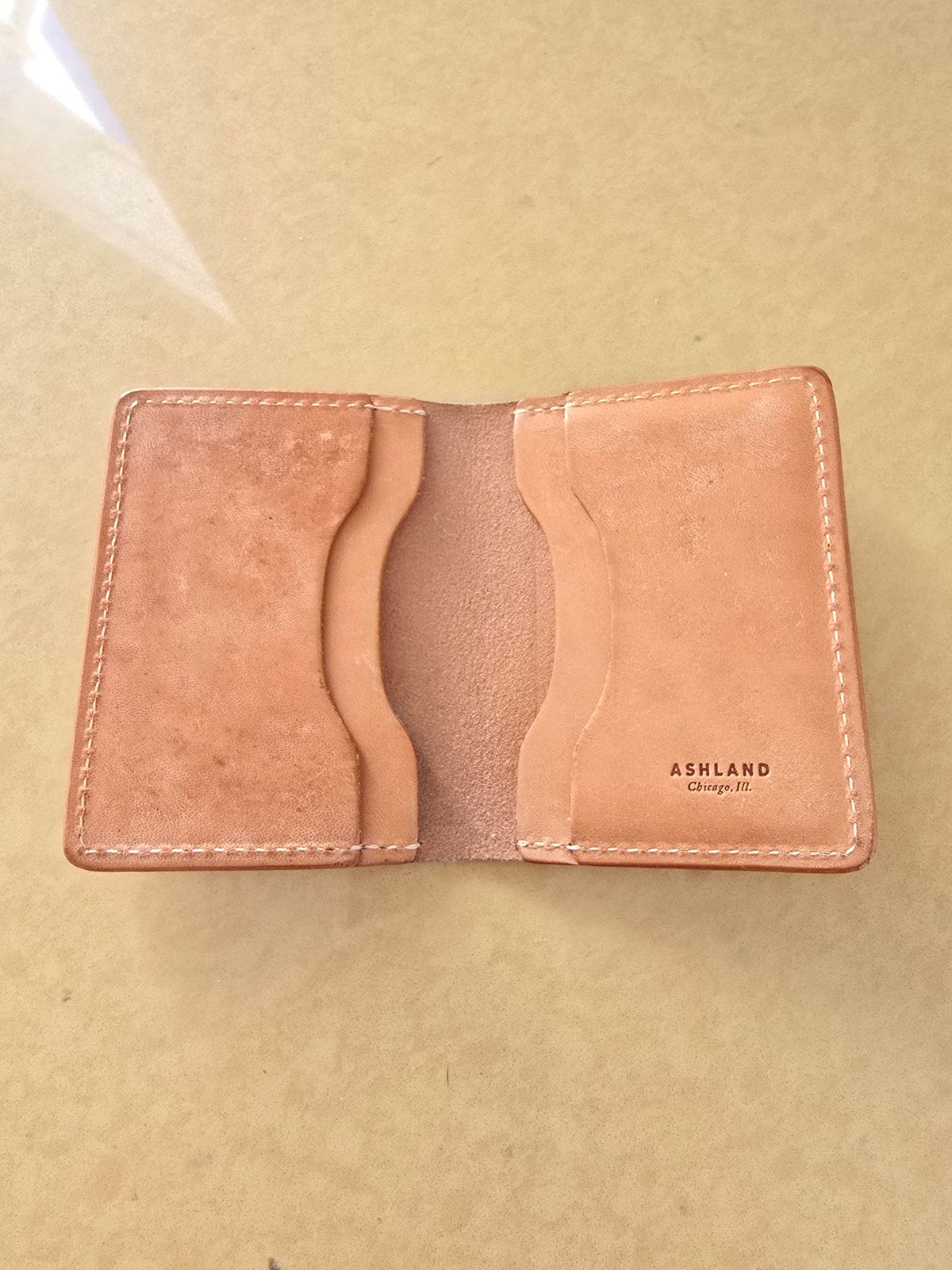 Photo by LouisvilleLeatherGuy on December 5, 2025 of the Ashland Leather Co. Bugs Moran in Horween Natural Pit-Tanned Horsebutt.