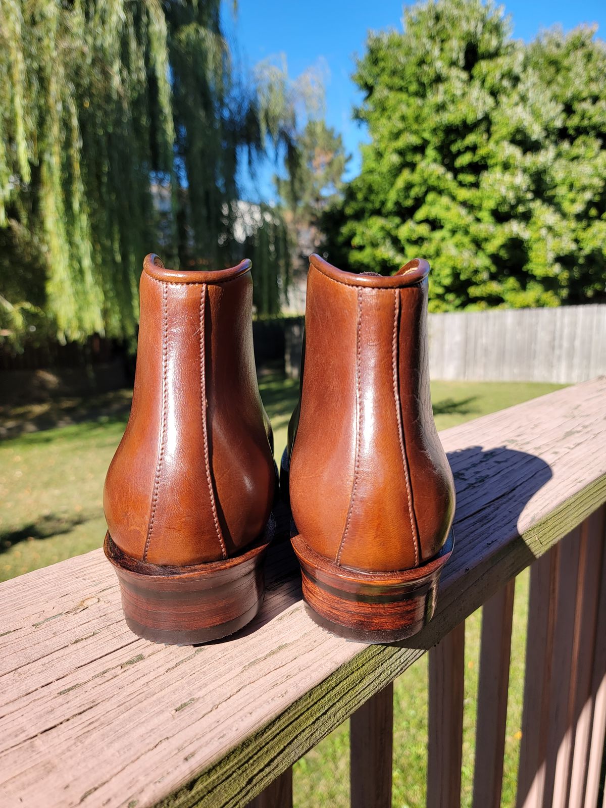 Photo by LouisvilleLeatherGuy on October 4, 2022 of the Midas Thunderboot II in Shinki Cognac Oiled Horsebutt.