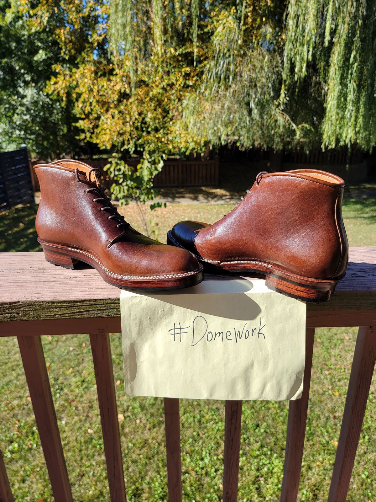 Photo by LouisvilleLeatherGuy on October 4, 2022 of the Midas Thunderboot II in Shinki Cognac Oiled Horsebutt.