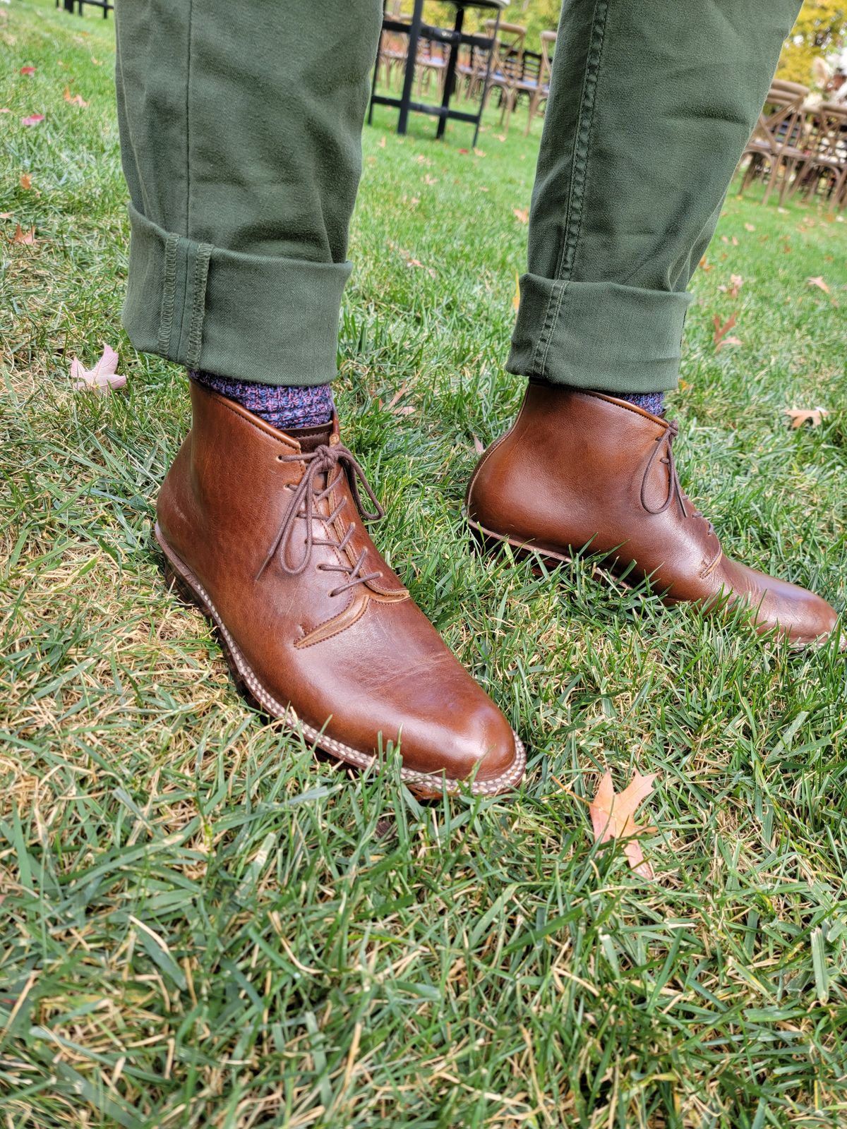 Photo by LouisvilleLeatherGuy on November 4, 2022 of the Midas Thunderboot II in Shinki Cognac Oiled Horsebutt.