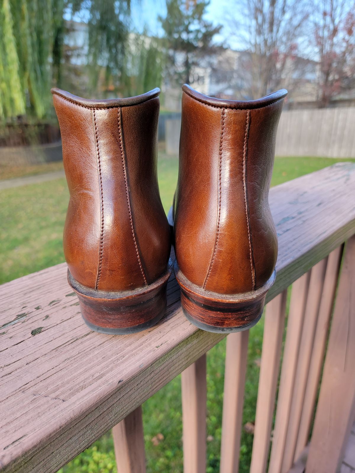 Photo by LouisvilleLeatherGuy on November 4, 2022 of the Midas Thunderboot II in Shinki Cognac Oiled Horsebutt.
