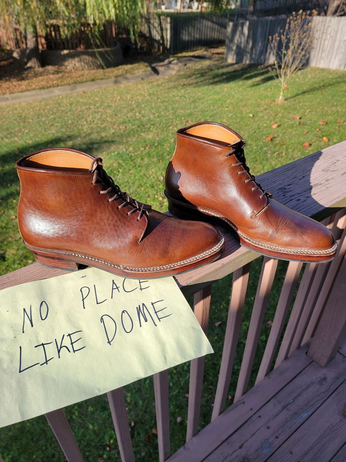 Photo by LouisvilleLeatherGuy on November 4, 2022 of the Midas Thunderboot II in Shinki Cognac Oiled Horsebutt.