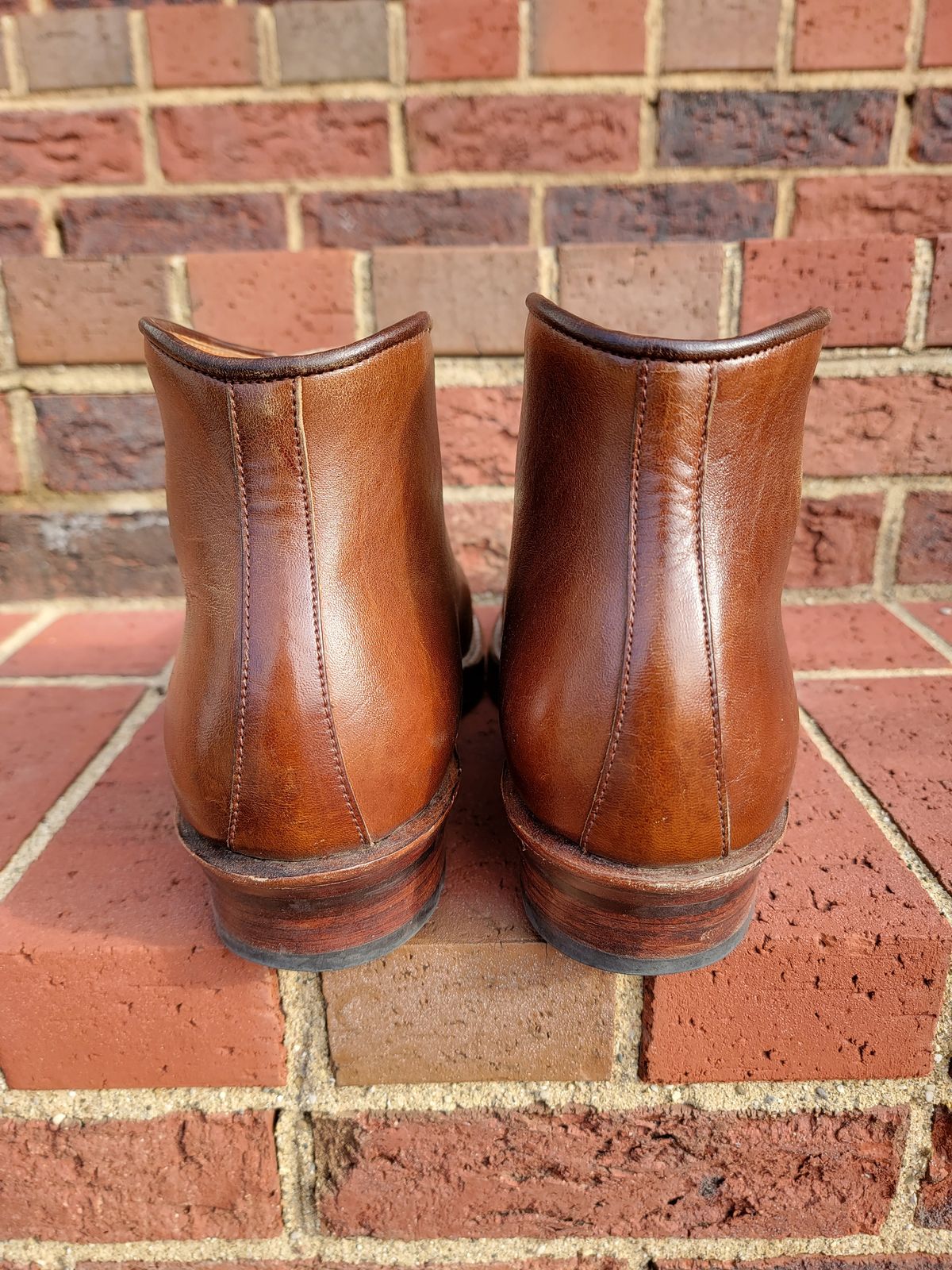 Photo by LouisvilleLeatherGuy on December 4, 2022 of the Midas Thunderboot II in Shinki Cognac Oiled Horsebutt.