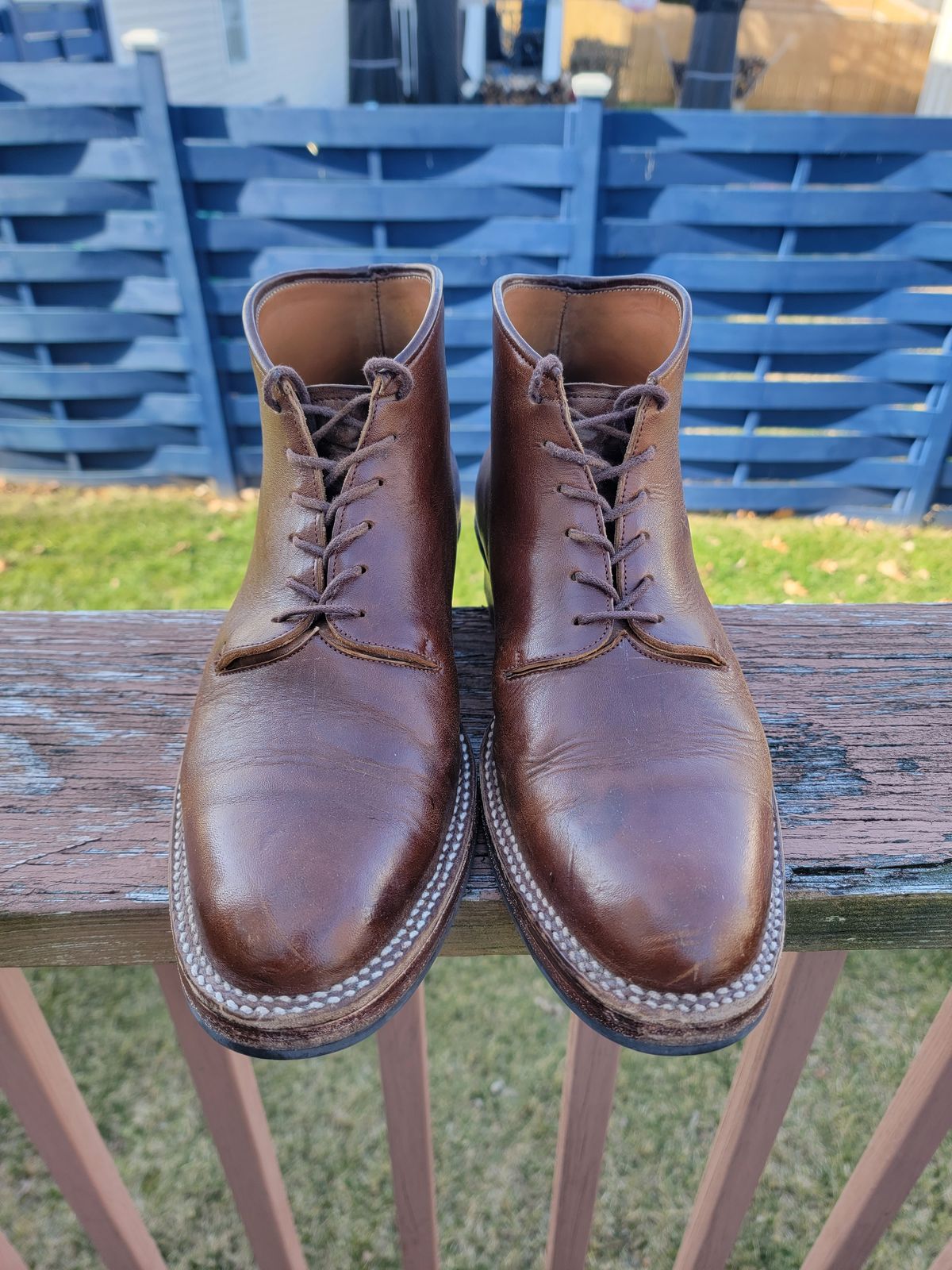 Photo by LouisvilleLeatherGuy on February 5, 2023 of the Midas Thunderboot II in Shinki Cognac Oiled Horsebutt.