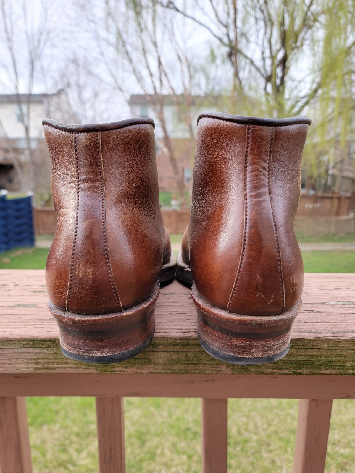 Photo by LouisvilleLeatherGuy on March 4, 2023 of the Midas Thunderboot II in Shinki Cognac Oiled Horsebutt.