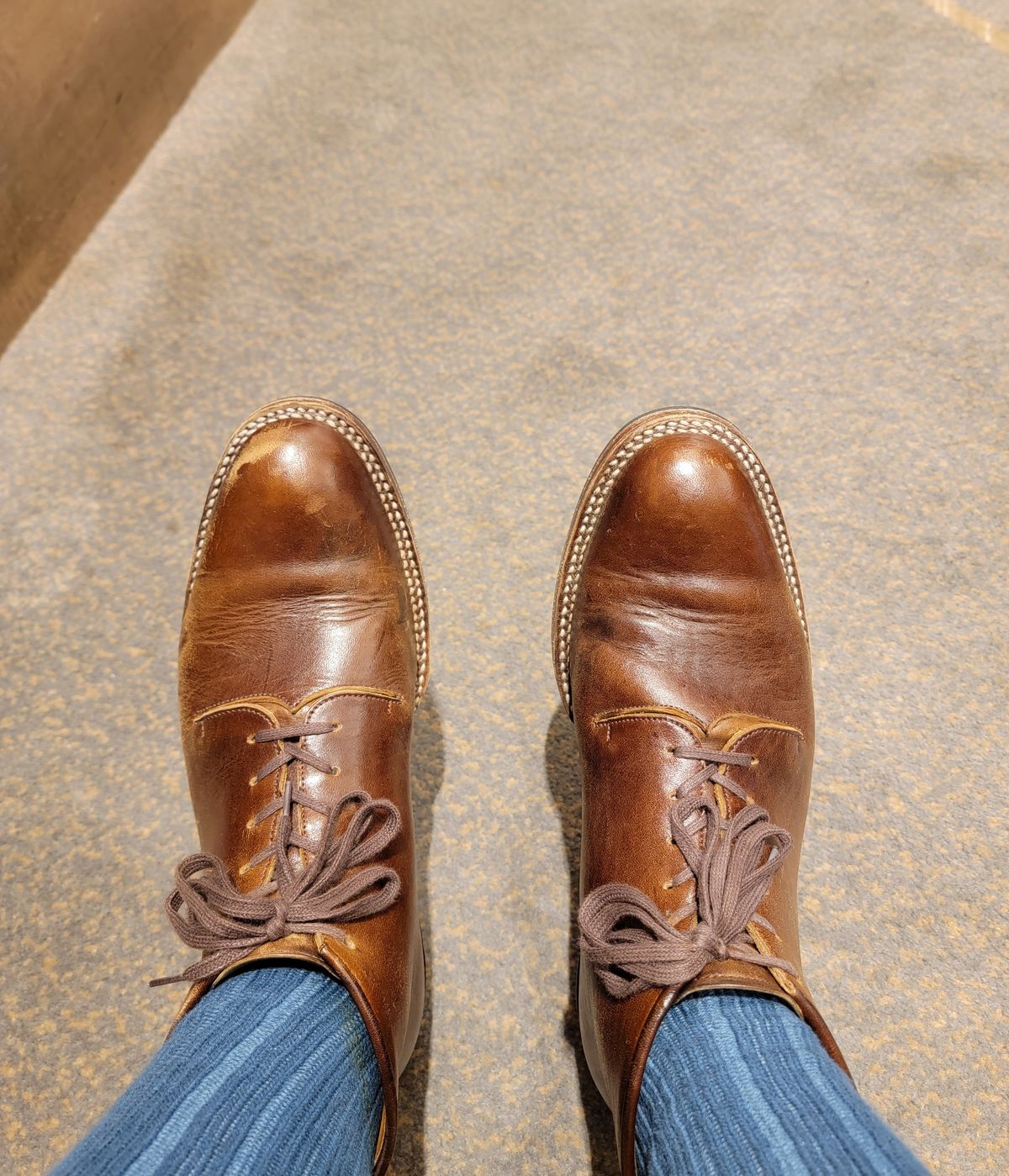 Photo by LouisvilleLeatherGuy on April 5, 2023 of the Midas Thunderboot II in Shinki Cognac Oiled Horsebutt.