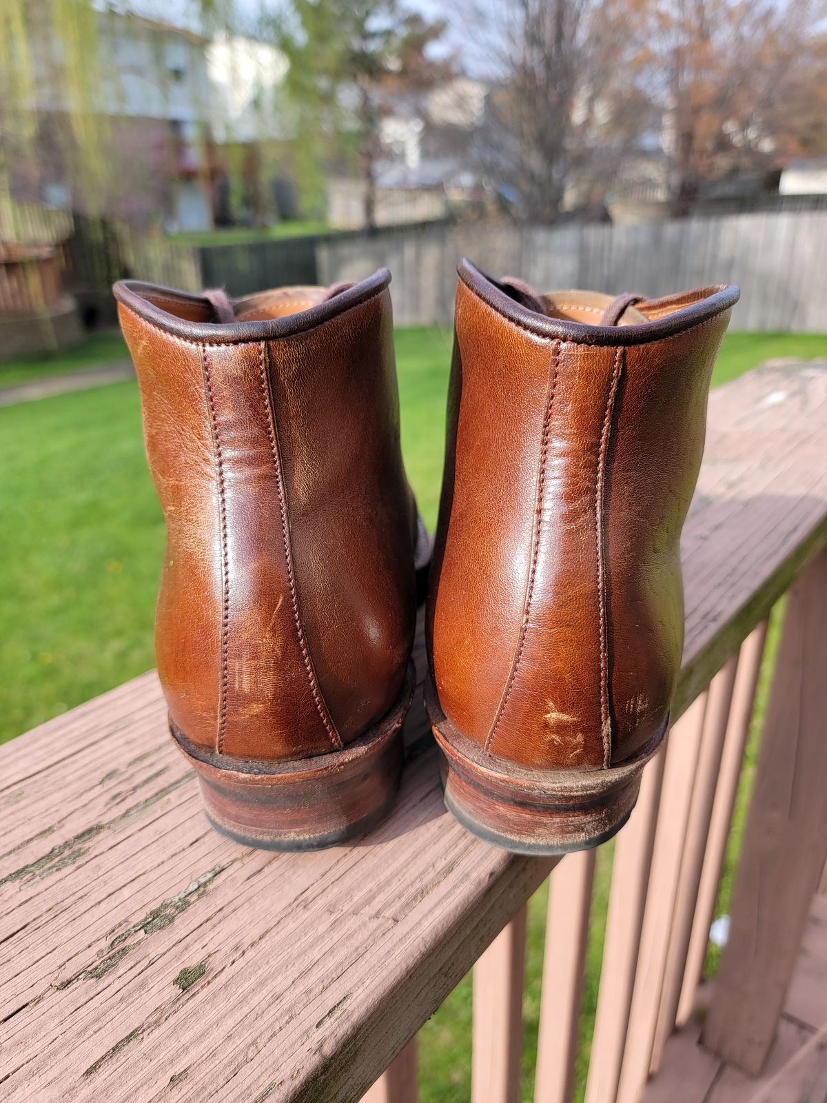 Photo by LouisvilleLeatherGuy on April 5, 2023 of the Midas Thunderboot II in Shinki Cognac Oiled Horsebutt.