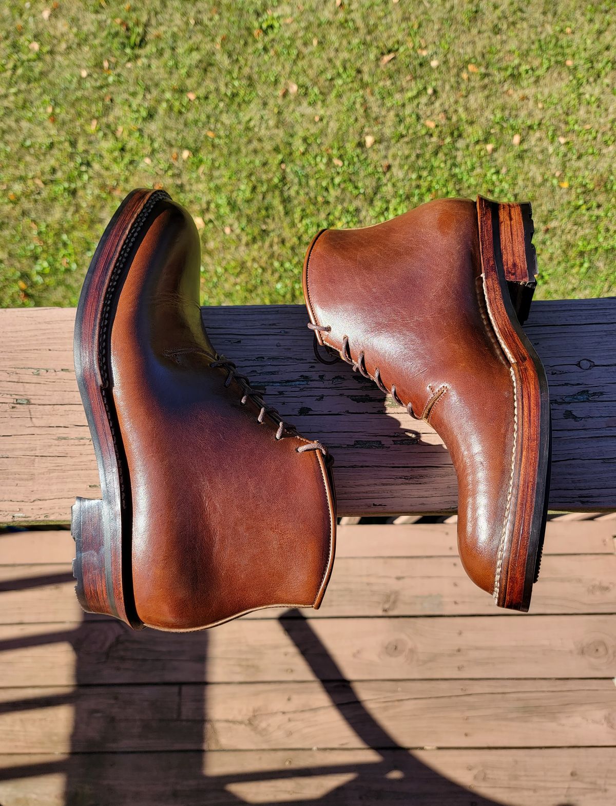 Photo by LouisvilleLeatherGuy on October 3, 2022 of the Midas Unlisted Model in Shinki Cognac Oiled Horsebutt.