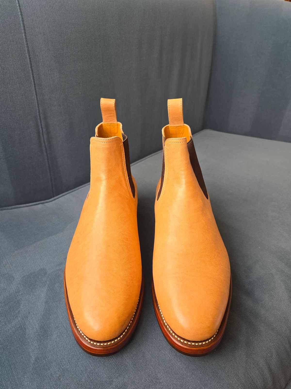 Photo by LouisvilleLeatherGuy on October 1, 2025 of the Briselblack The Seventh Chelsea Boot in Maryam Natural Kangaroo.