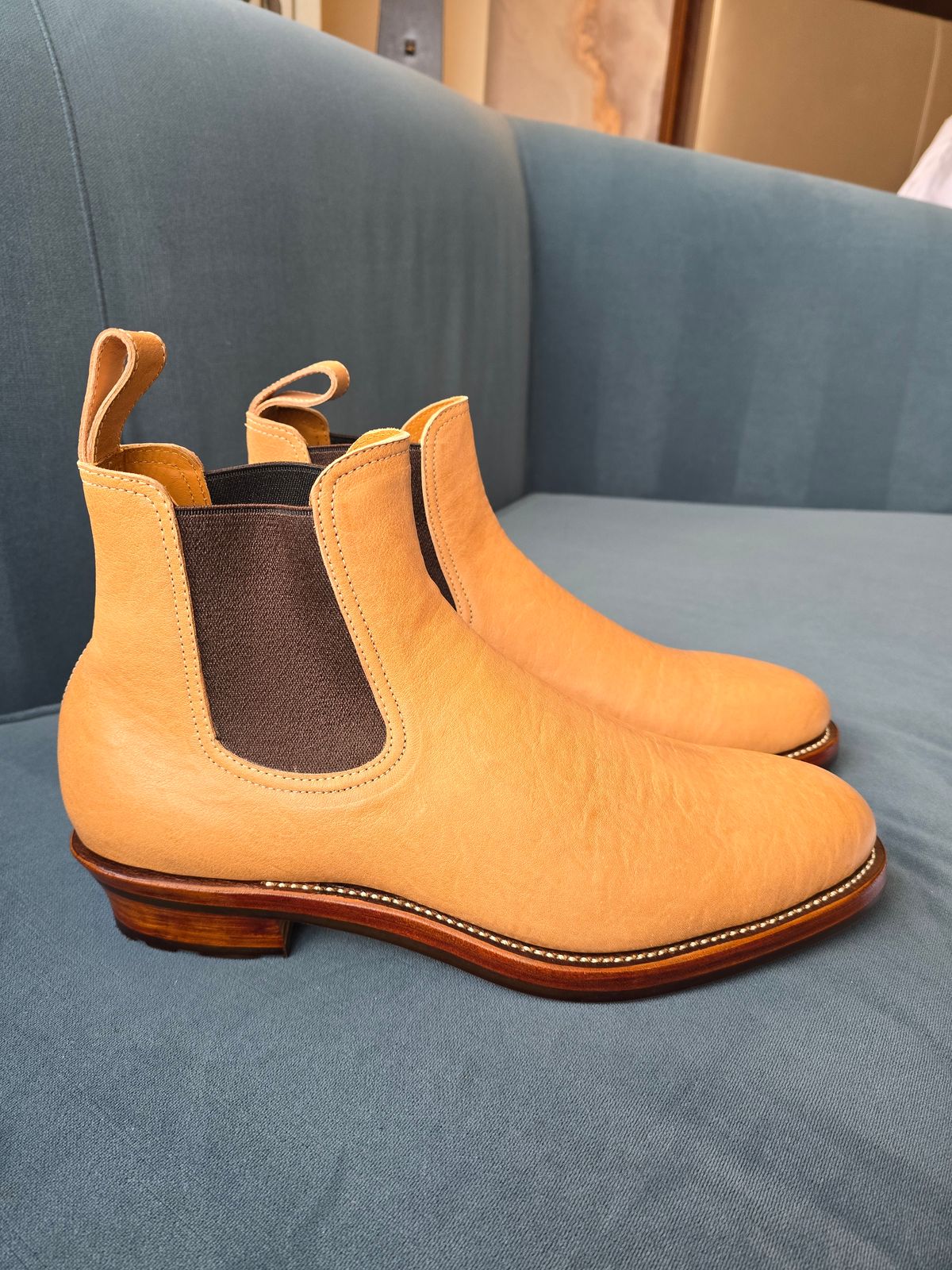 Photo by LouisvilleLeatherGuy on October 1, 2025 of the Briselblack The Seventh Chelsea Boot in Maryam Natural Kangaroo.