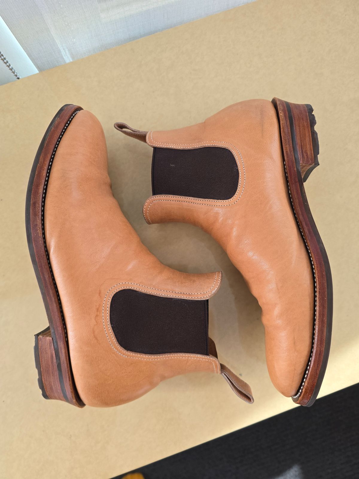 Photo by LouisvilleLeatherGuy on December 5, 2025 of the Briselblack The Seventh Chelsea Boot in Maryam Natural Kangaroo.