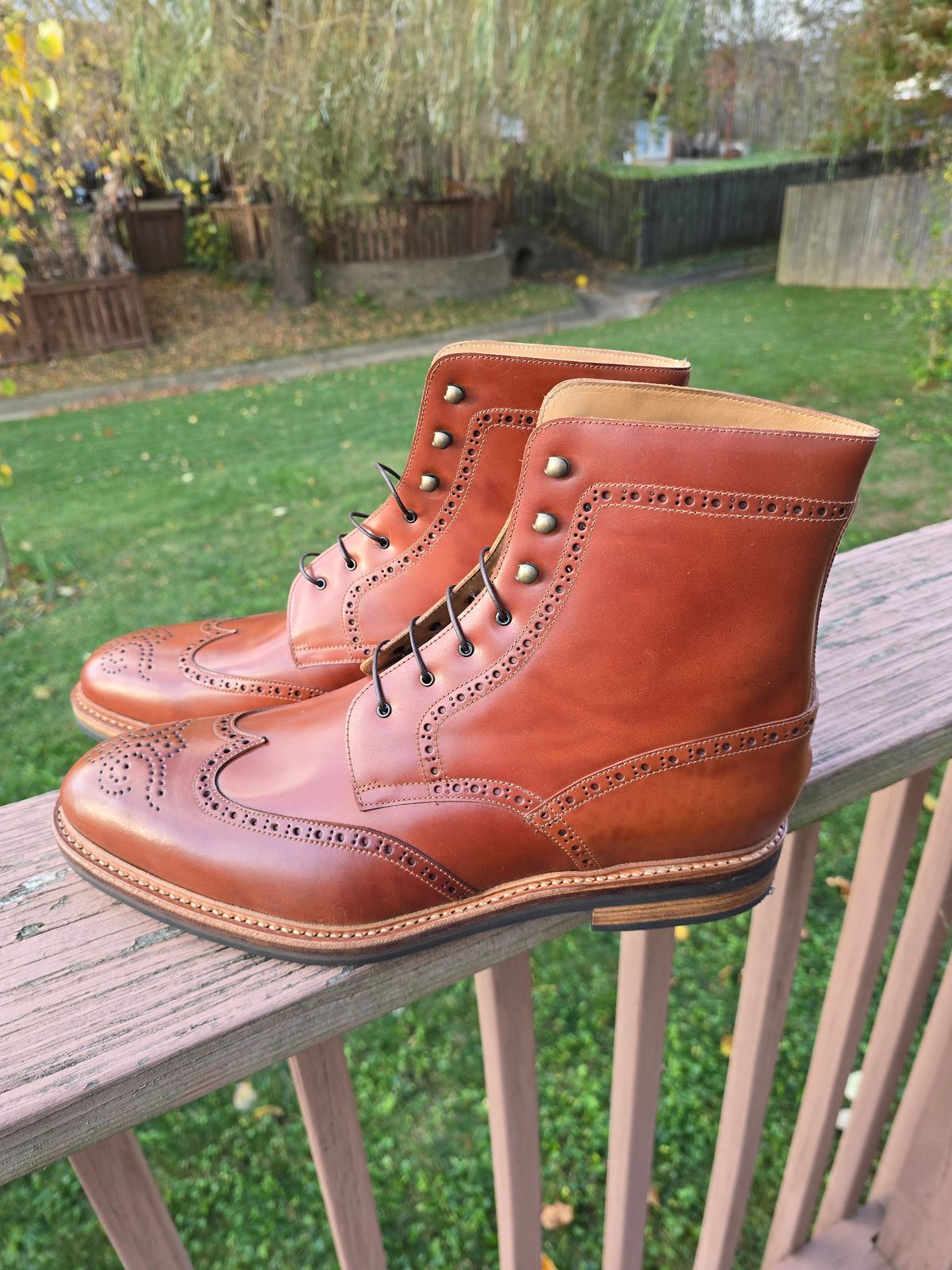 Photo by LouisvilleLeatherGuy on November 5, 2024 of the Rider Boot Co. Wingtip Boot in Maryam Natural Shell Cordovan.