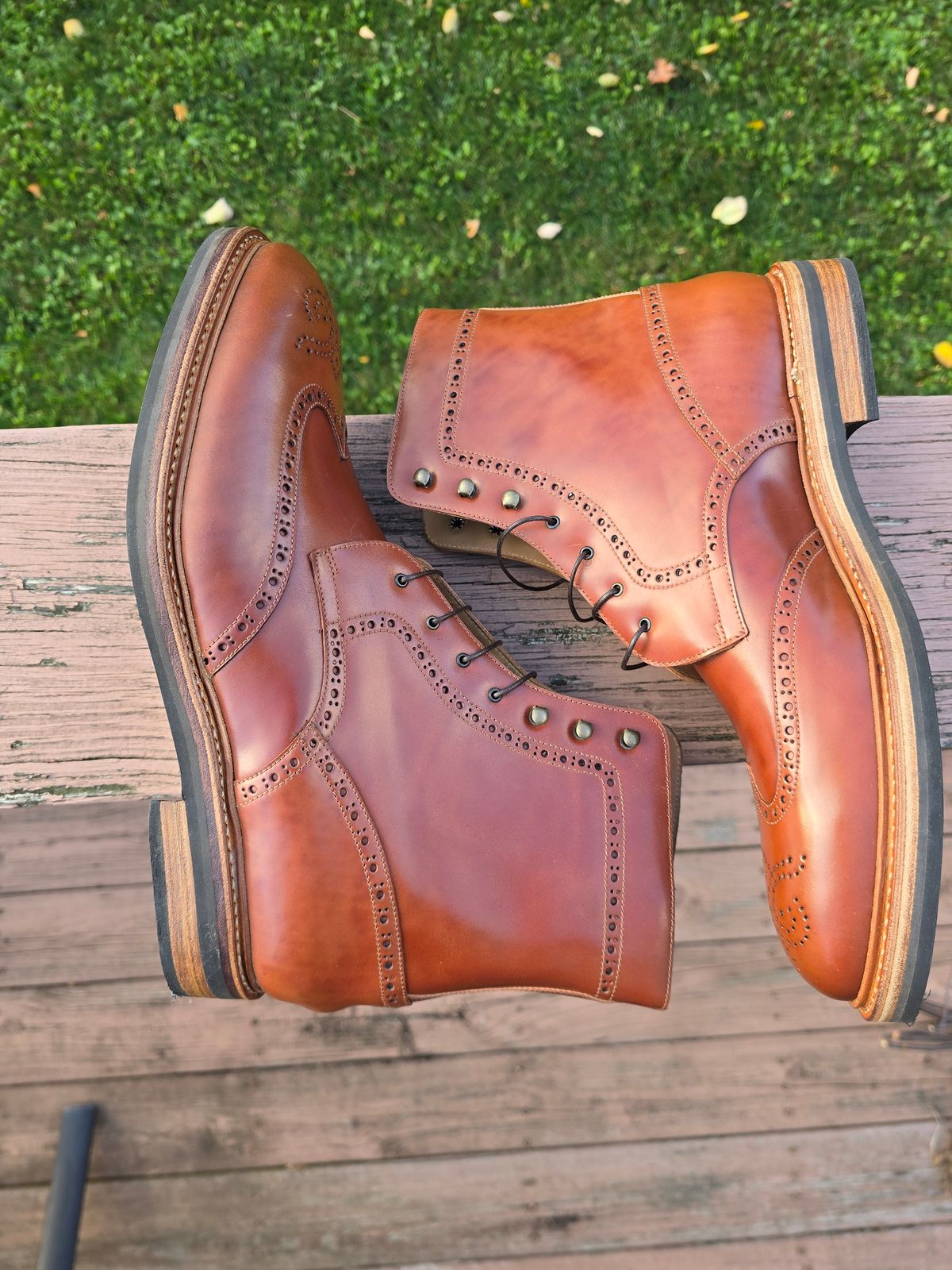 Photo by LouisvilleLeatherGuy on November 5, 2024 of the Rider Boot Co. Wingtip Boot in Maryam Natural Shell Cordovan.