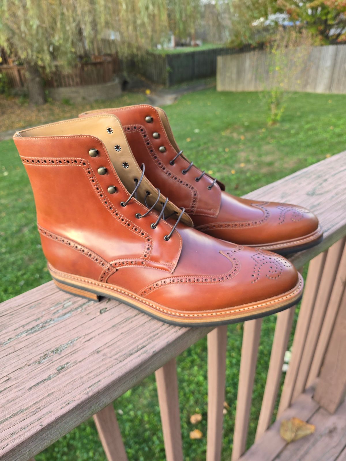 Photo by LouisvilleLeatherGuy on November 5, 2024 of the Rider Boot Co. Wingtip Boot in Maryam Natural Shell Cordovan.