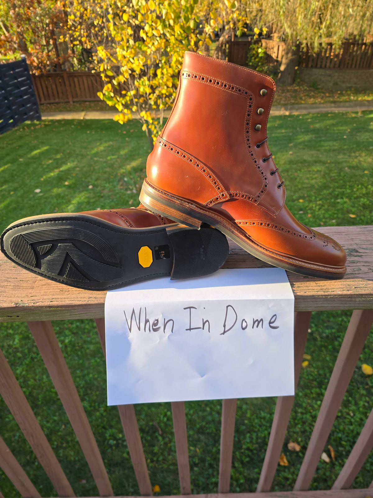 Photo by LouisvilleLeatherGuy on November 5, 2024 of the Rider Boot Co. Wingtip Boot in Maryam Natural Shell Cordovan.