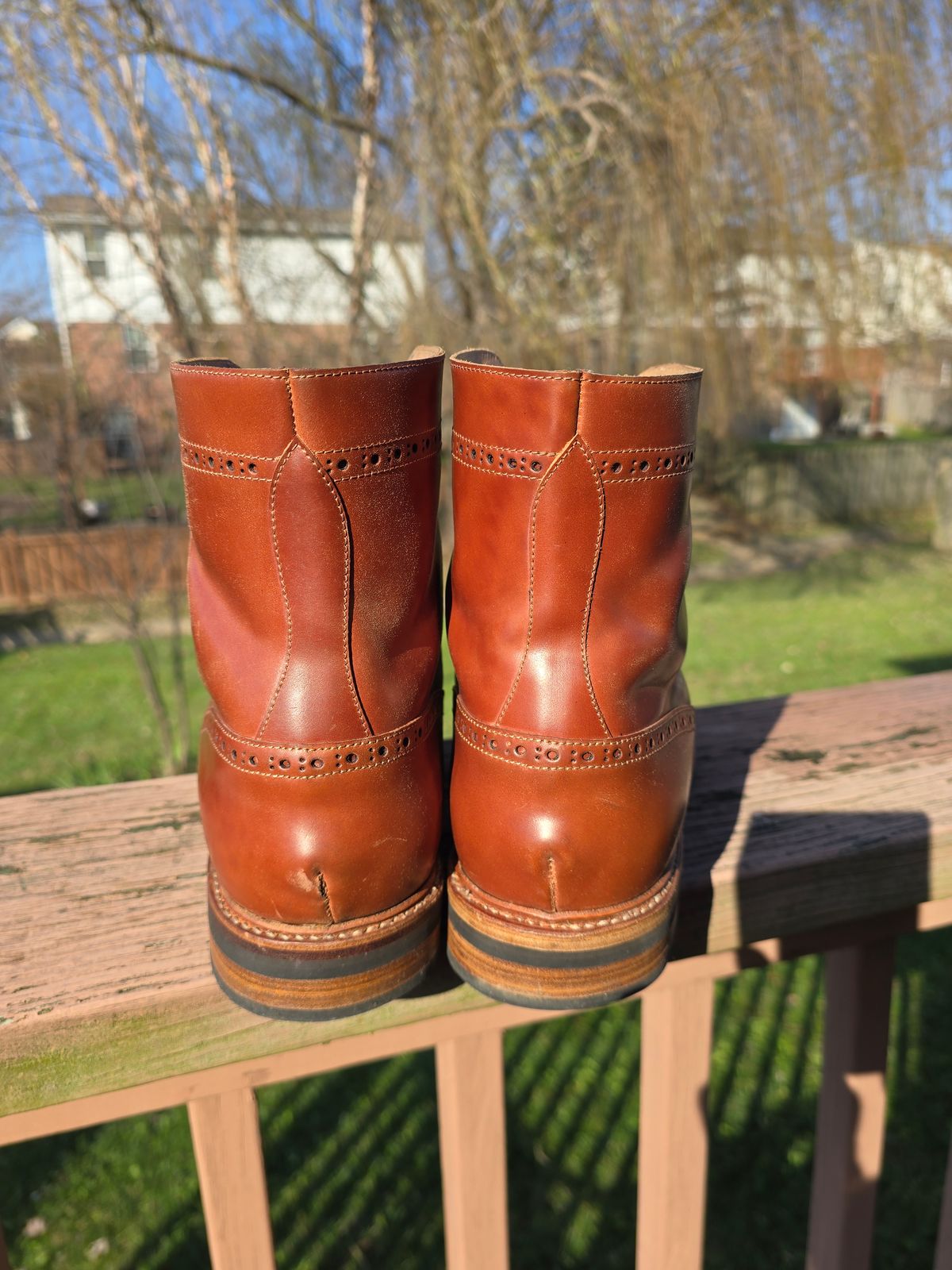 Photo by LouisvilleLeatherGuy on December 4, 2024 of the Rider Boot Co. Wingtip Boot in Maryam Natural Shell Cordovan.