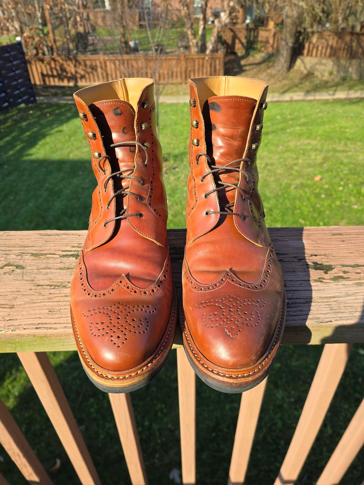 Photo by LouisvilleLeatherGuy on December 4, 2024 of the Rider Boot Co. Wingtip Boot in Maryam Natural Shell Cordovan.