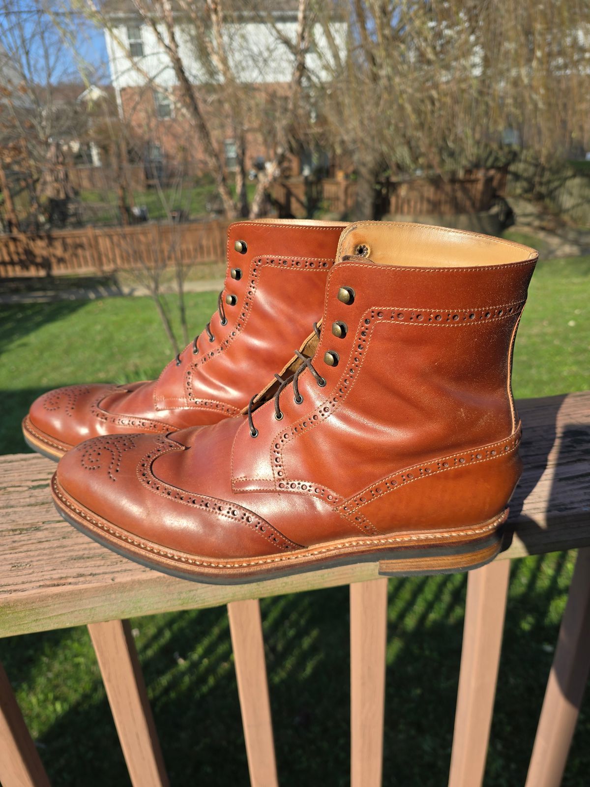 Photo by LouisvilleLeatherGuy on December 4, 2024 of the Rider Boot Co. Wingtip Boot in Maryam Natural Shell Cordovan.