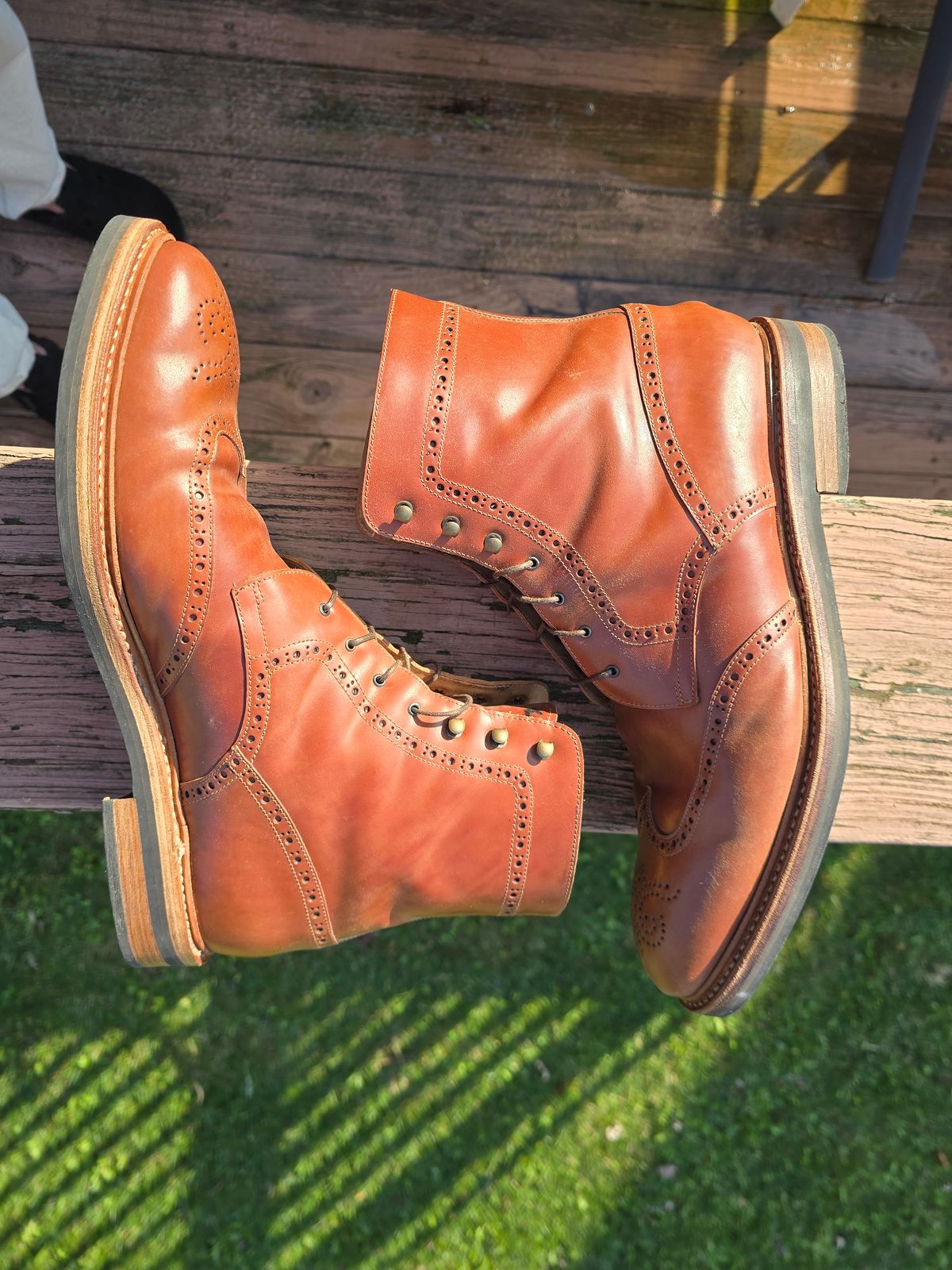 Photo by LouisvilleLeatherGuy on December 4, 2024 of the Rider Boot Co. Wingtip Boot in Maryam Natural Shell Cordovan.