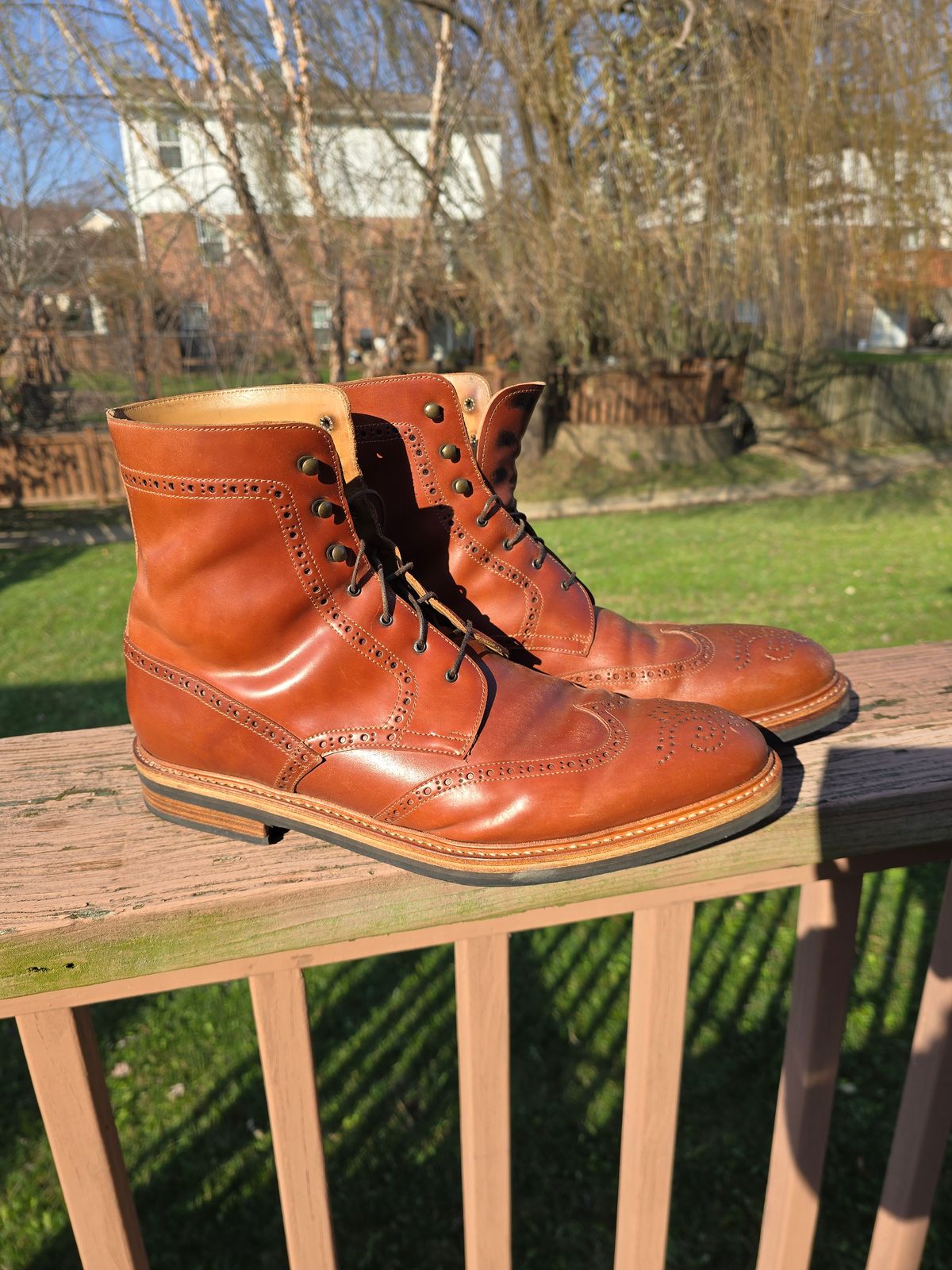 Photo by LouisvilleLeatherGuy on December 4, 2024 of the Rider Boot Co. Wingtip Boot in Maryam Natural Shell Cordovan.