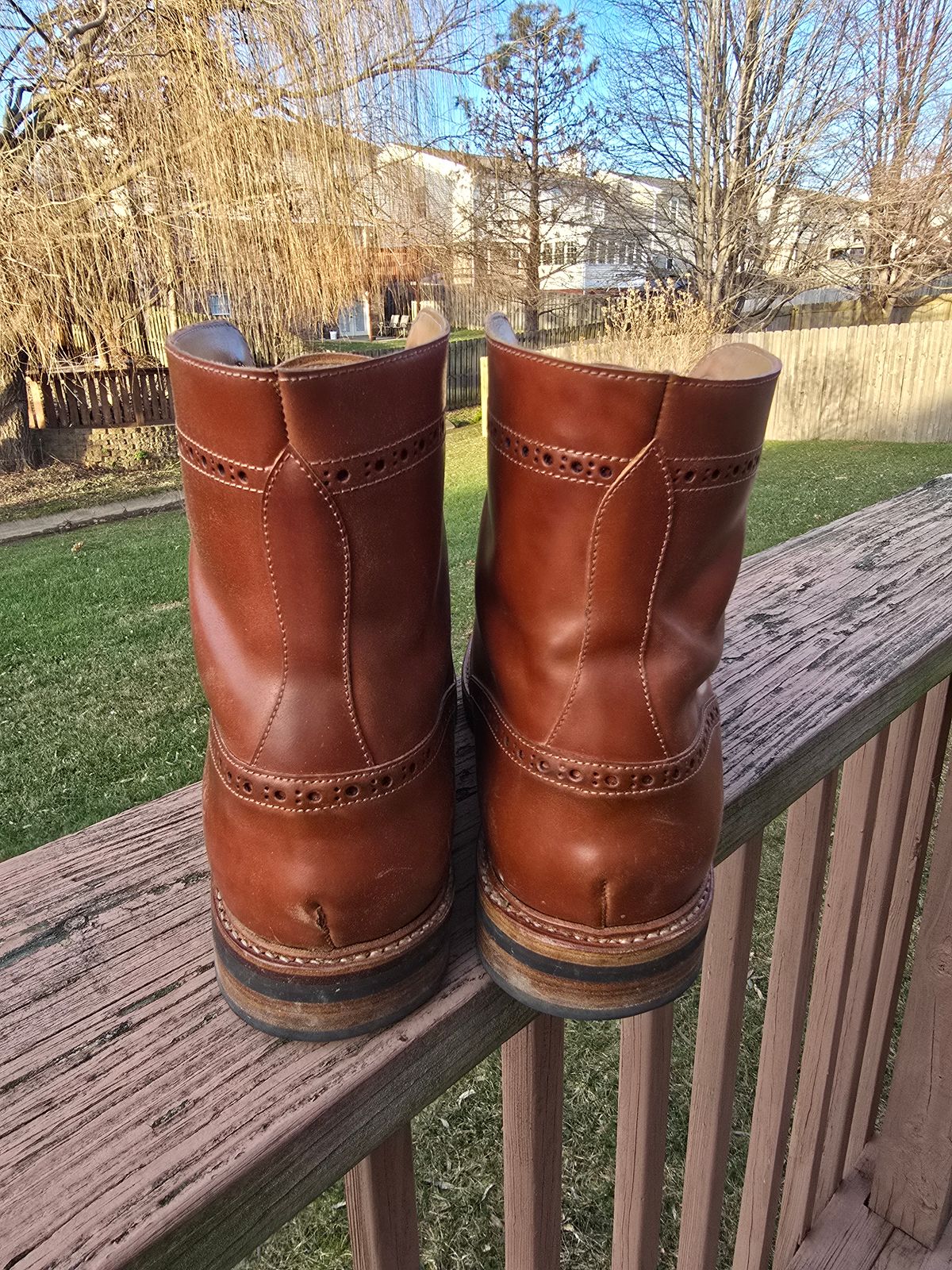 Photo by LouisvilleLeatherGuy on January 5, 2025 of the Rider Boot Co. Wingtip Boot in Maryam Natural Shell Cordovan.