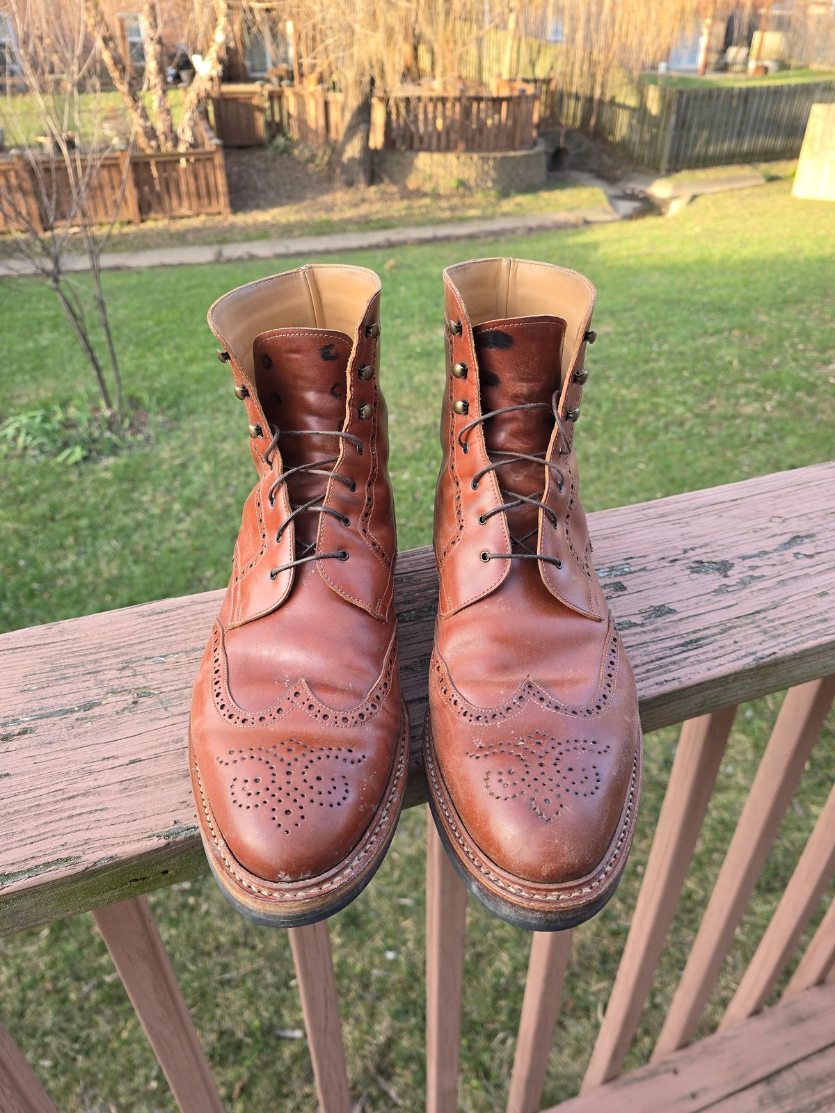 Photo by LouisvilleLeatherGuy on January 5, 2025 of the Rider Boot Co. Wingtip Boot in Maryam Natural Shell Cordovan.