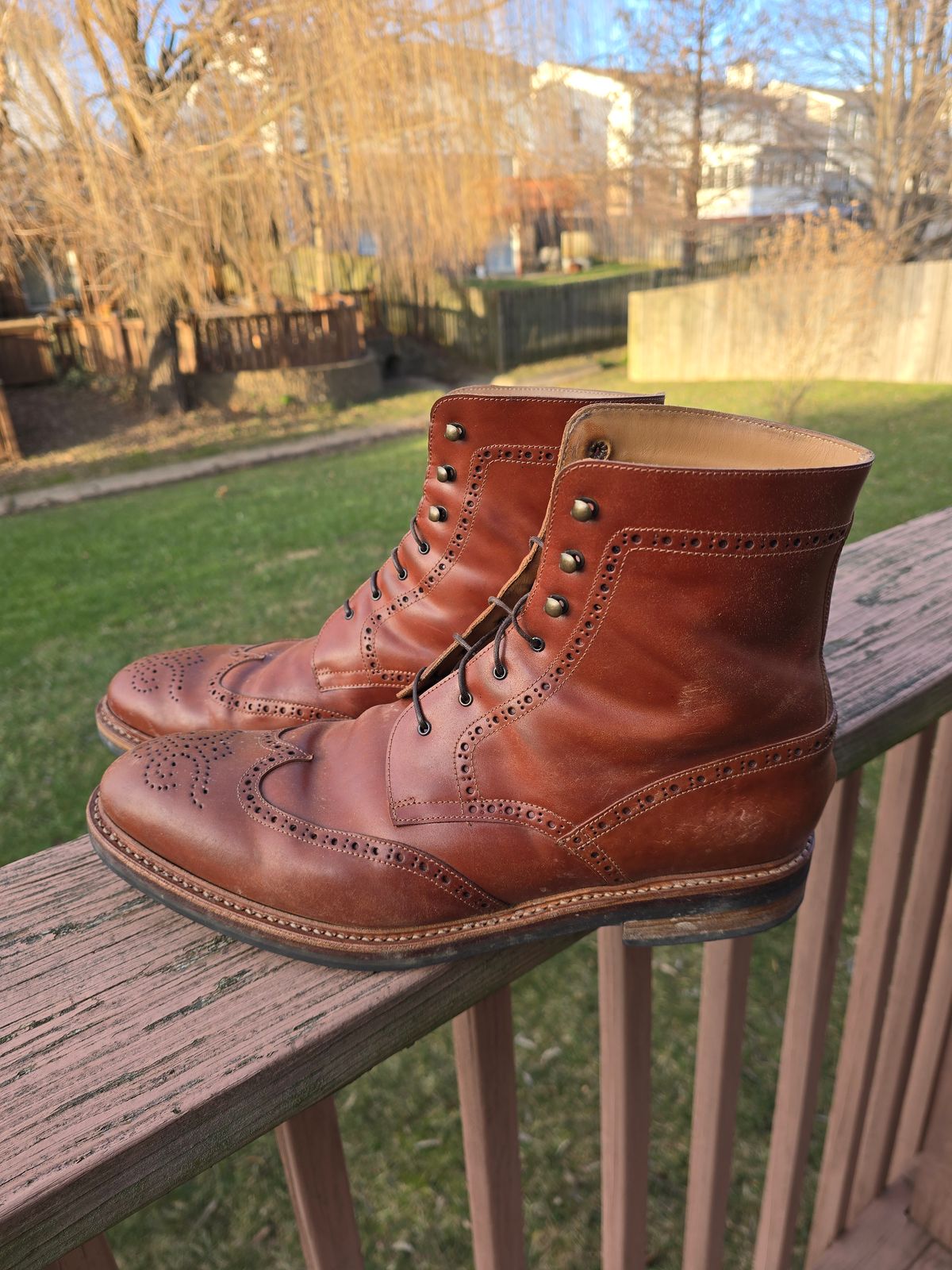 Photo by LouisvilleLeatherGuy on January 5, 2025 of the Rider Boot Co. Wingtip Boot in Maryam Natural Shell Cordovan.