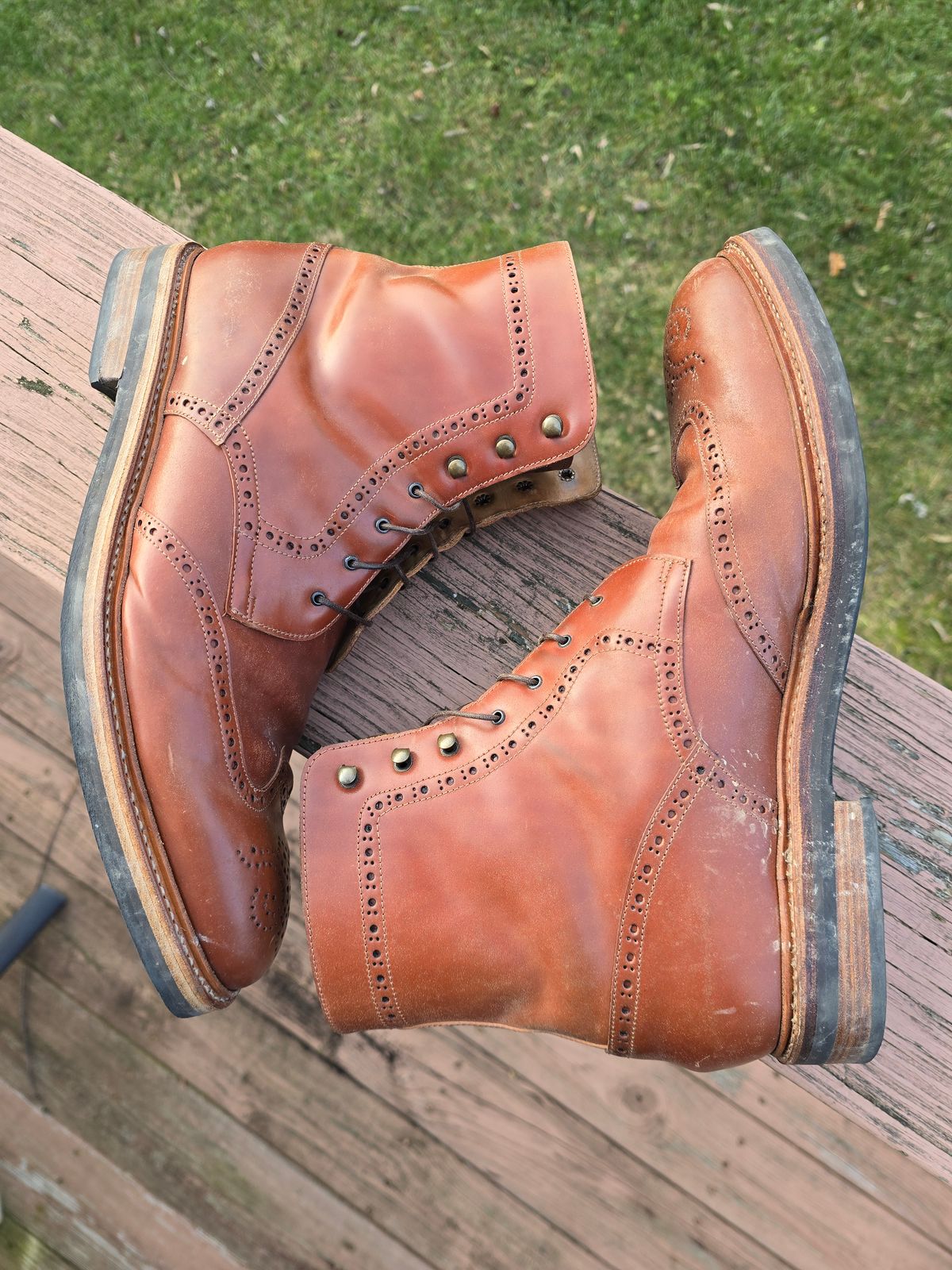 Photo by LouisvilleLeatherGuy on January 5, 2025 of the Rider Boot Co. Wingtip Boot in Maryam Natural Shell Cordovan.