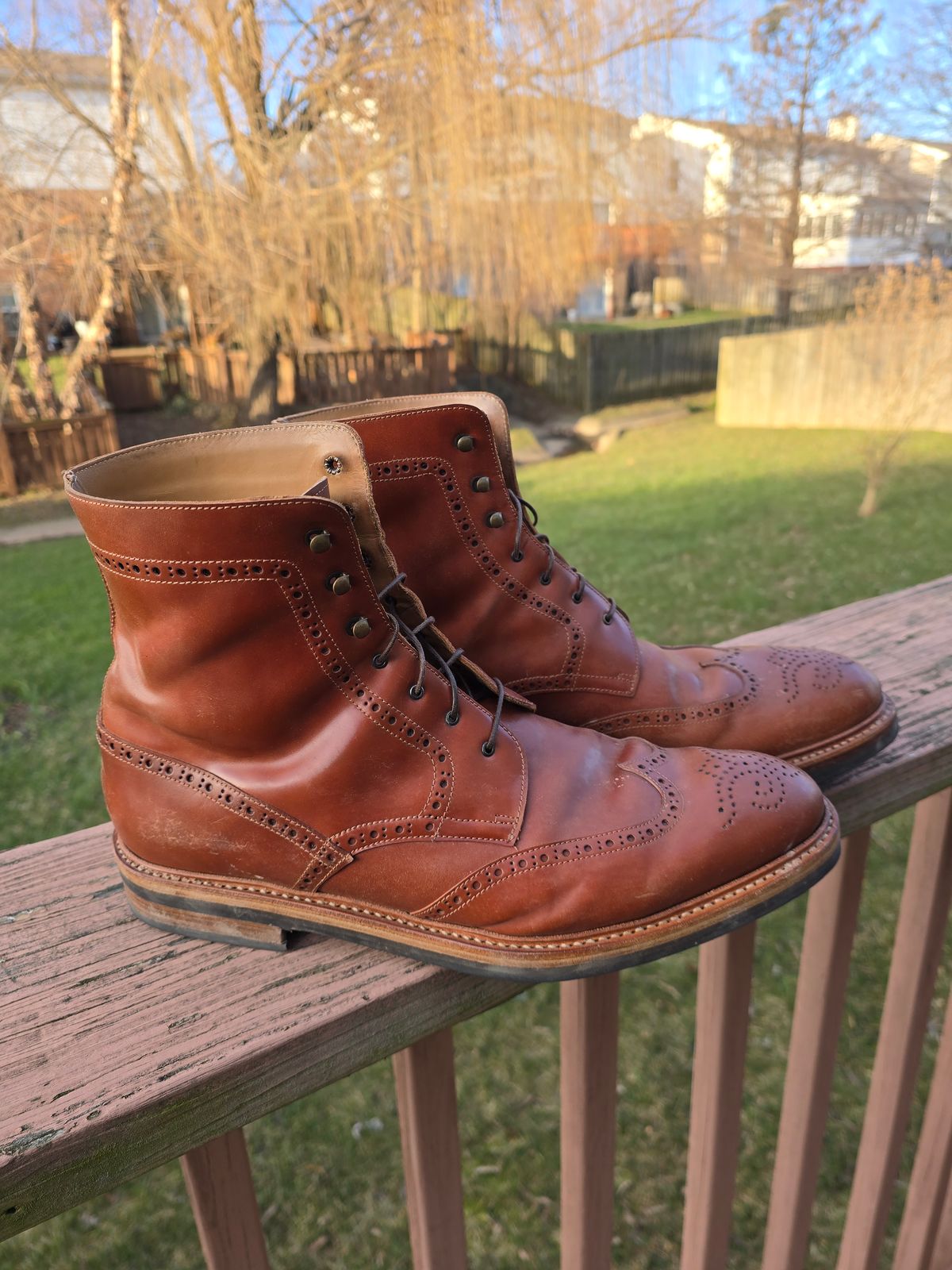 Photo by LouisvilleLeatherGuy on January 5, 2025 of the Rider Boot Co. Wingtip Boot in Maryam Natural Shell Cordovan.