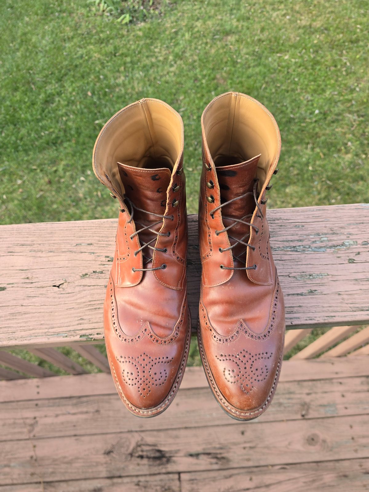 Photo by LouisvilleLeatherGuy on January 5, 2025 of the Rider Boot Co. Wingtip Boot in Maryam Natural Shell Cordovan.
