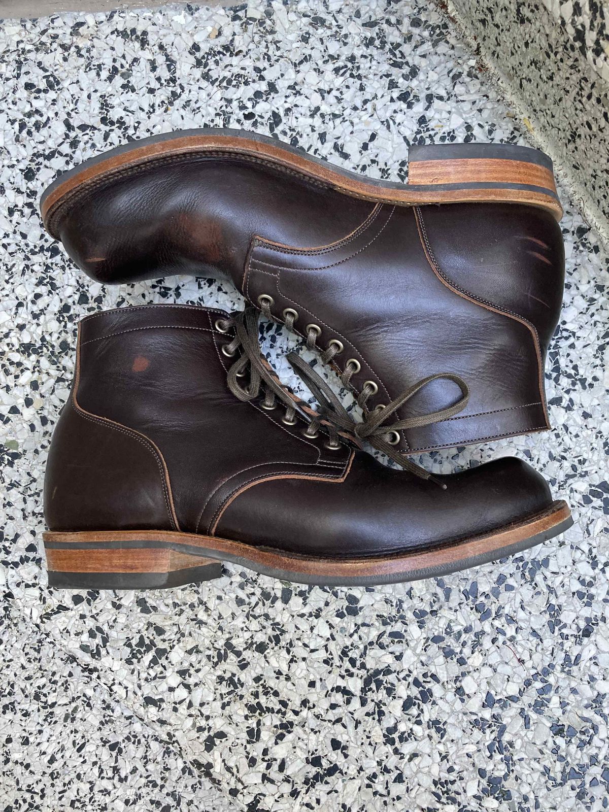 Photo by boogieshafer on November 5, 2021 of the Viberg Service Boot in Horween Brown Wooly.