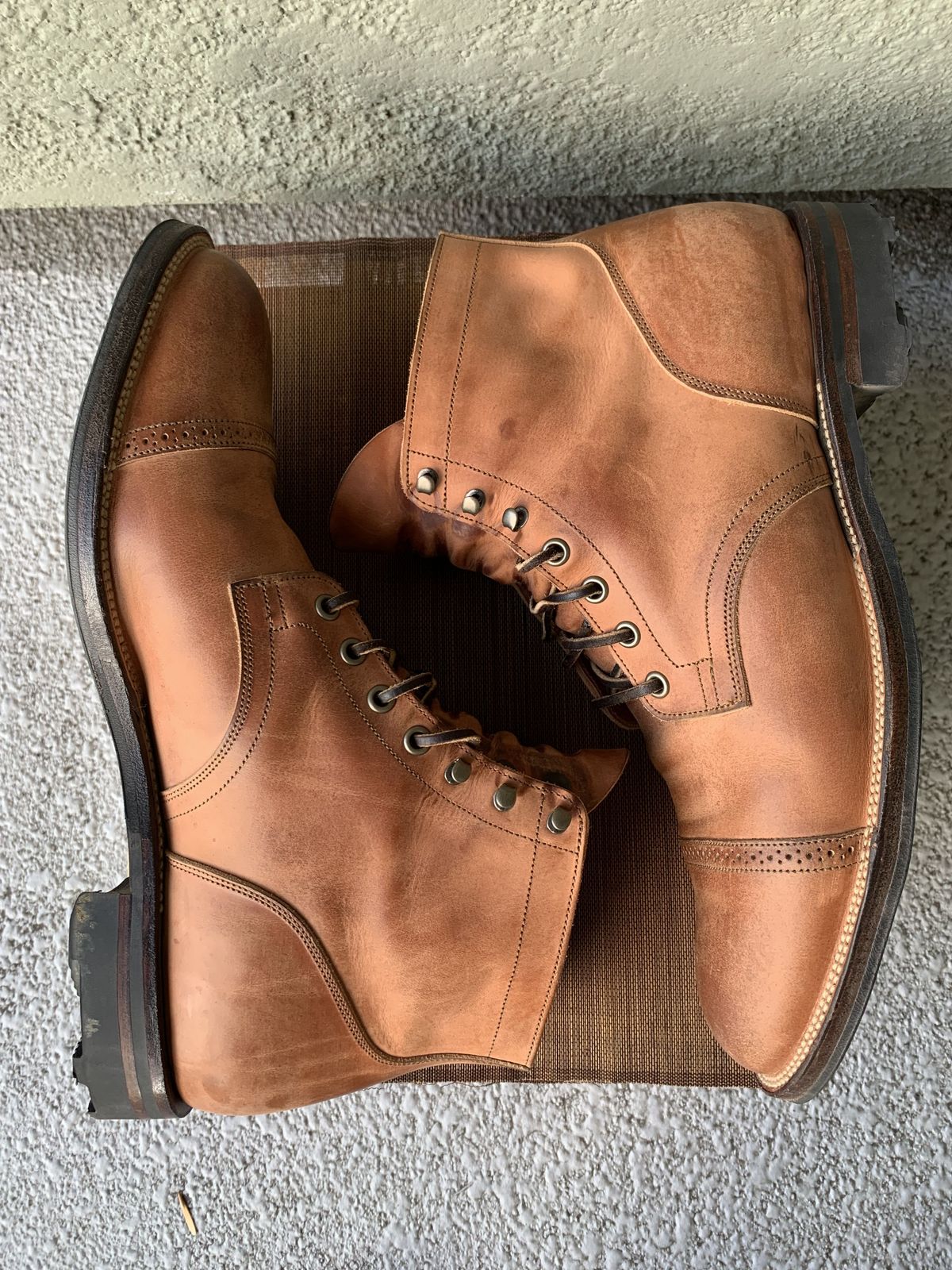 Photo by boogieshafer on November 2, 2021 of the Viberg Service Boot in Maryam Used Cuoio Vitello Calf.
