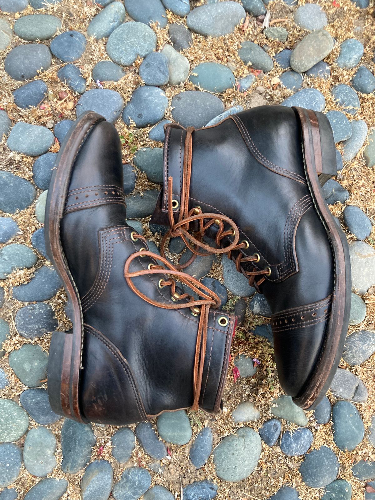 Photo by boogieshafer on September 1, 2023 of the Wesco x S&S Axe Breaker in Horween Black Chromexcel Horsehide.