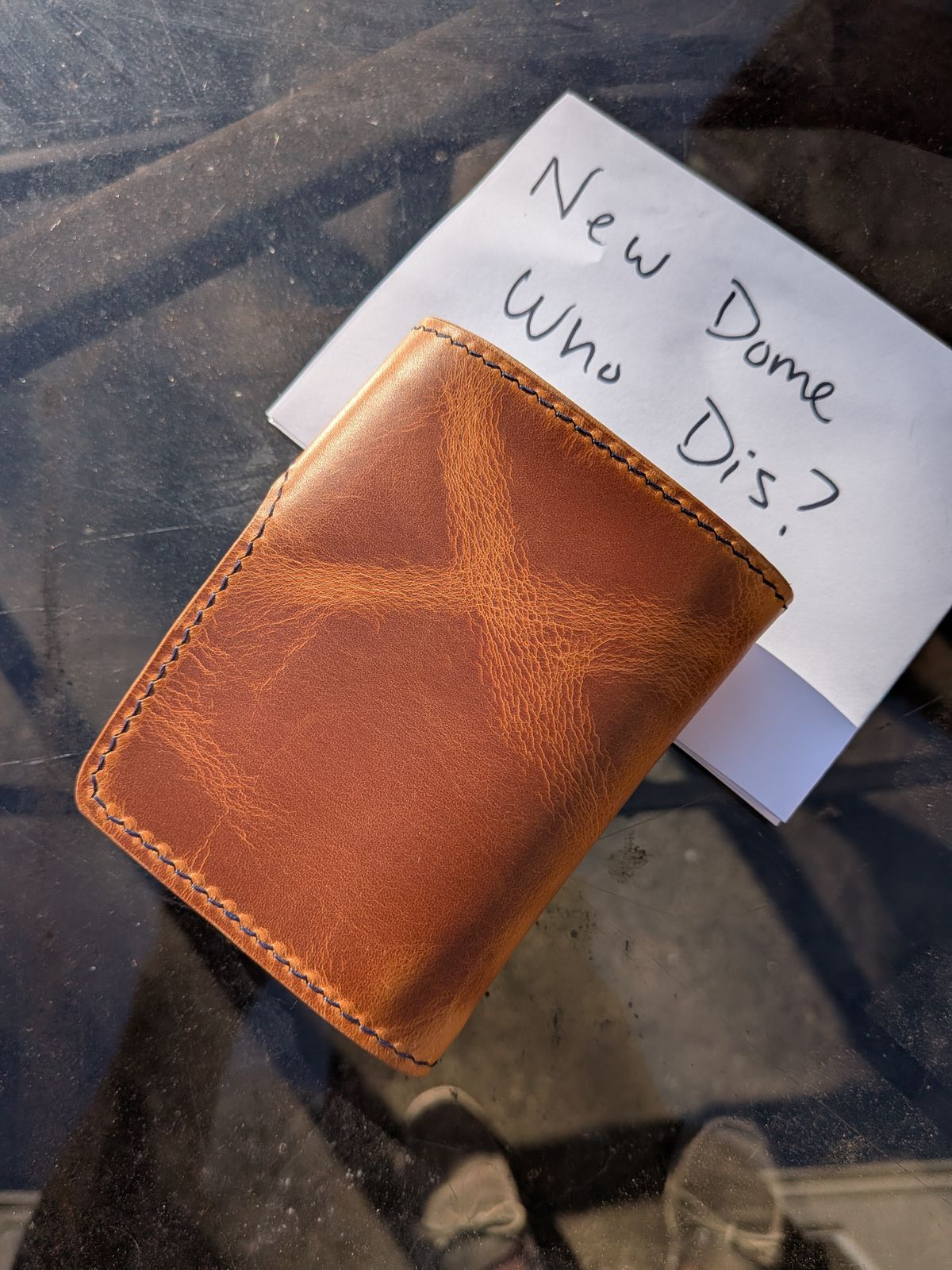 Photo by rabton on October 1, 2025 of the Ambar Snap Wallet in Conceria Walpier Navy Buttero & Badalassi Carlo Natural Waxy & Horween Armagnac Shell Cordovan.