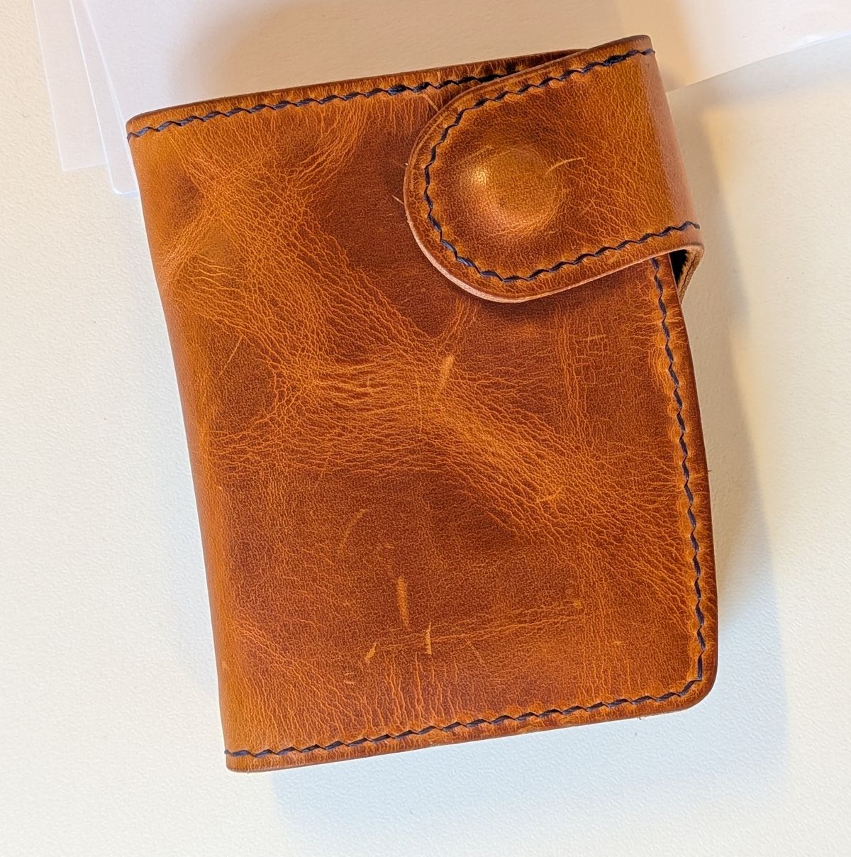 Photo by rabton on November 5, 2025 of the Ambar Snap Wallet in Conceria Walpier Navy Buttero & Badalassi Carlo Natural Waxy & Horween Armagnac Shell Cordovan.