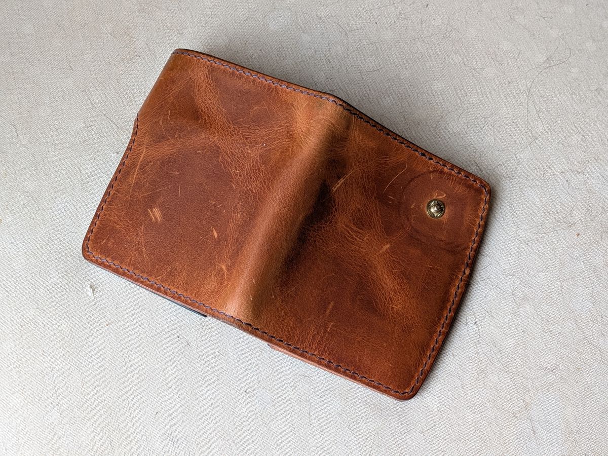Photo by rabton on January 5, 2026 of the Ambar Snap Wallet in Conceria Walpier Navy Buttero & Badalassi Carlo Natural Waxy & Horween Armagnac Shell Cordovan.