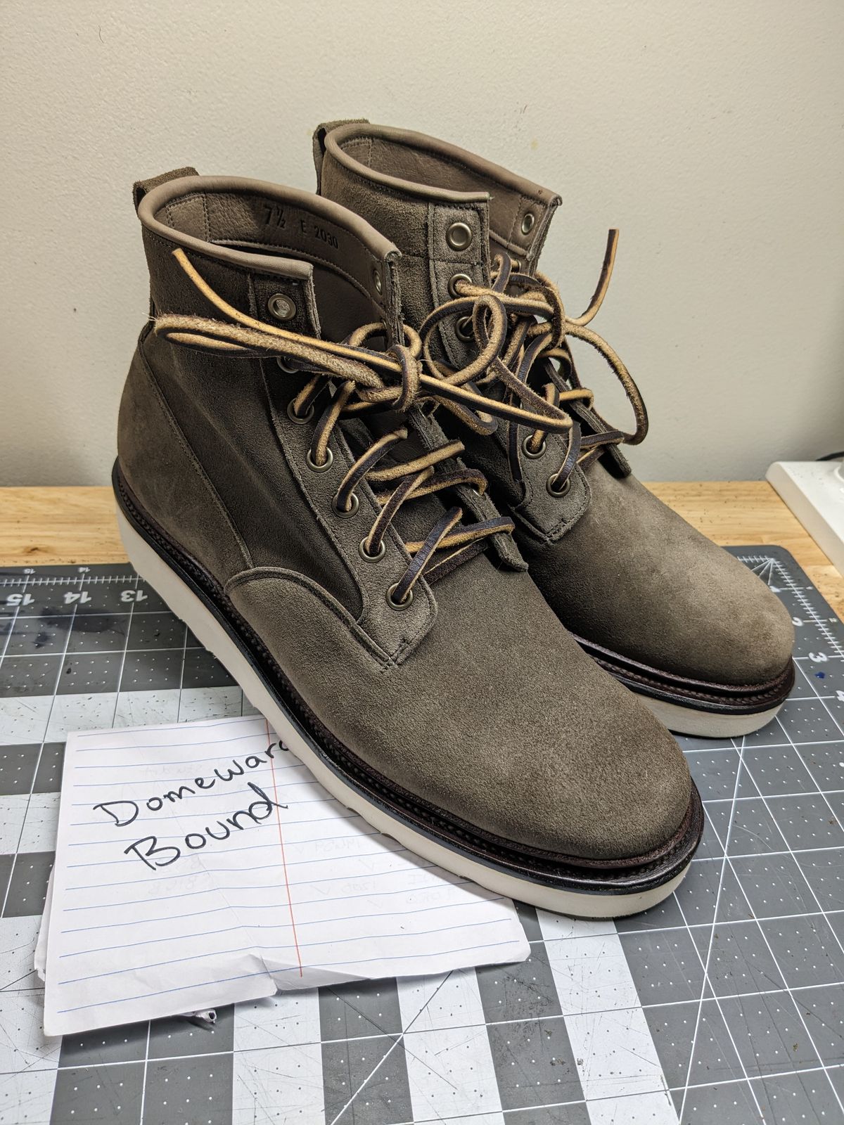Photo by rabton on October 5, 2023 of the Viberg Scout Boot in C.F. Stead Fog Janus Calf Suede.