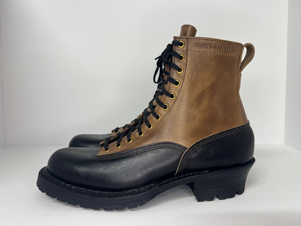 Photo by cajunpsycho on October 2, 2023 of the White's x Division Road LTT Logger 375 in Horween Black Waxed Flesh.